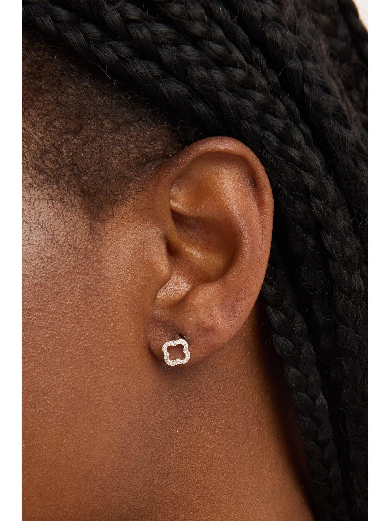 Image 2 of 4 of Simply Silver Sterling Silver 925 Cubic Zirconia Open Clover Earrings - Gift Cracker