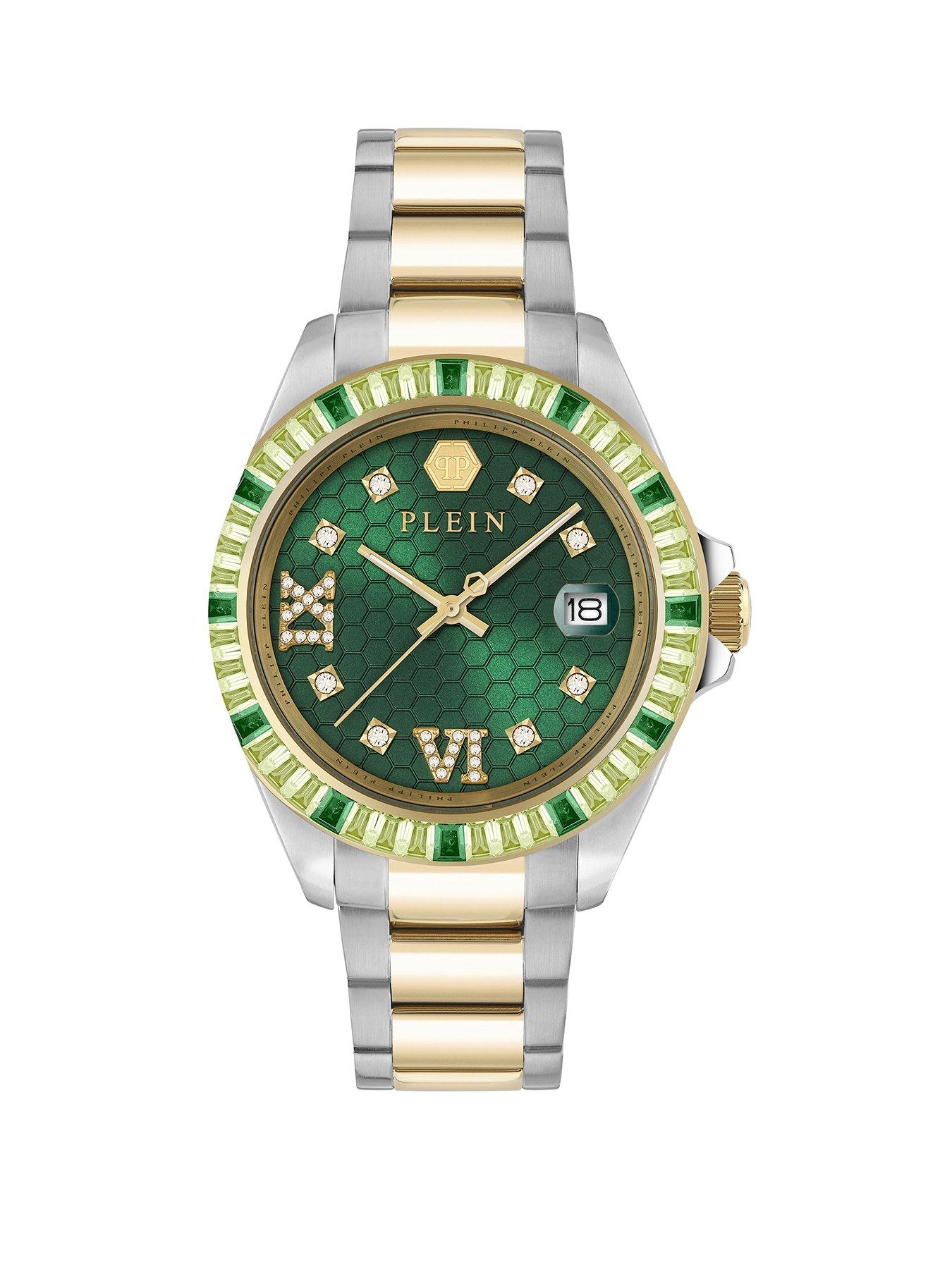 Philipp Plein Lady Empire 39MM Two Tone IPYG Crystal, Green Dial Watch