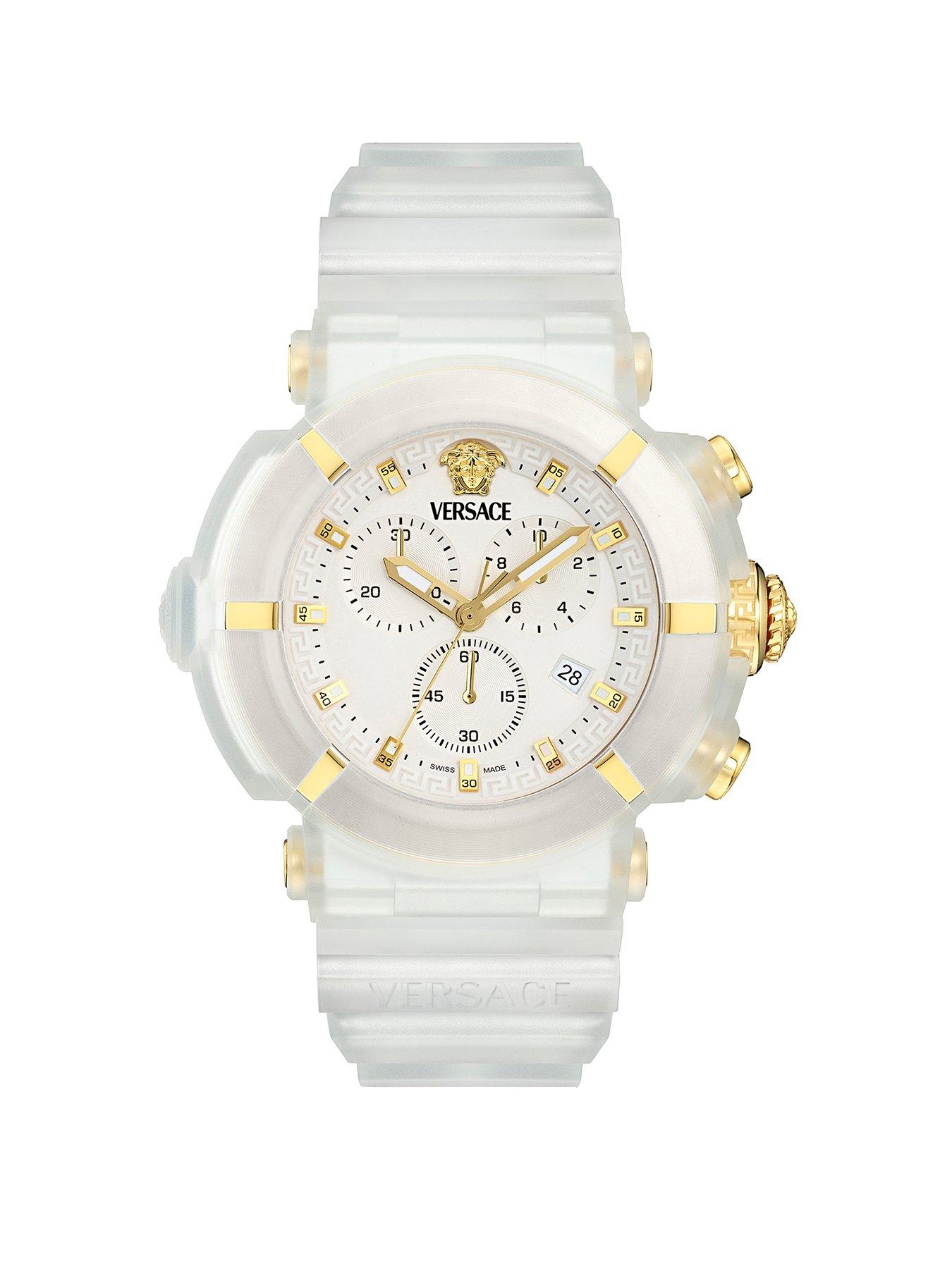 VERSACE Real Active Chrono,  45Mm Case, White See Thru Dial, White Strap