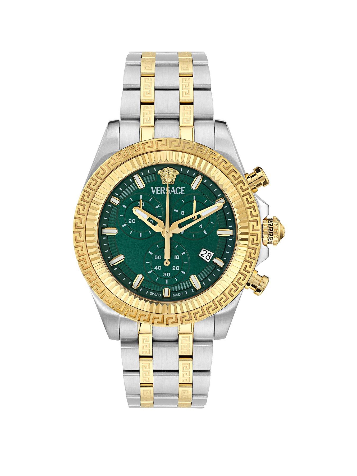 VERSACE Fornax 44mm 2-Tone Case Chronograph Green Dial Watch