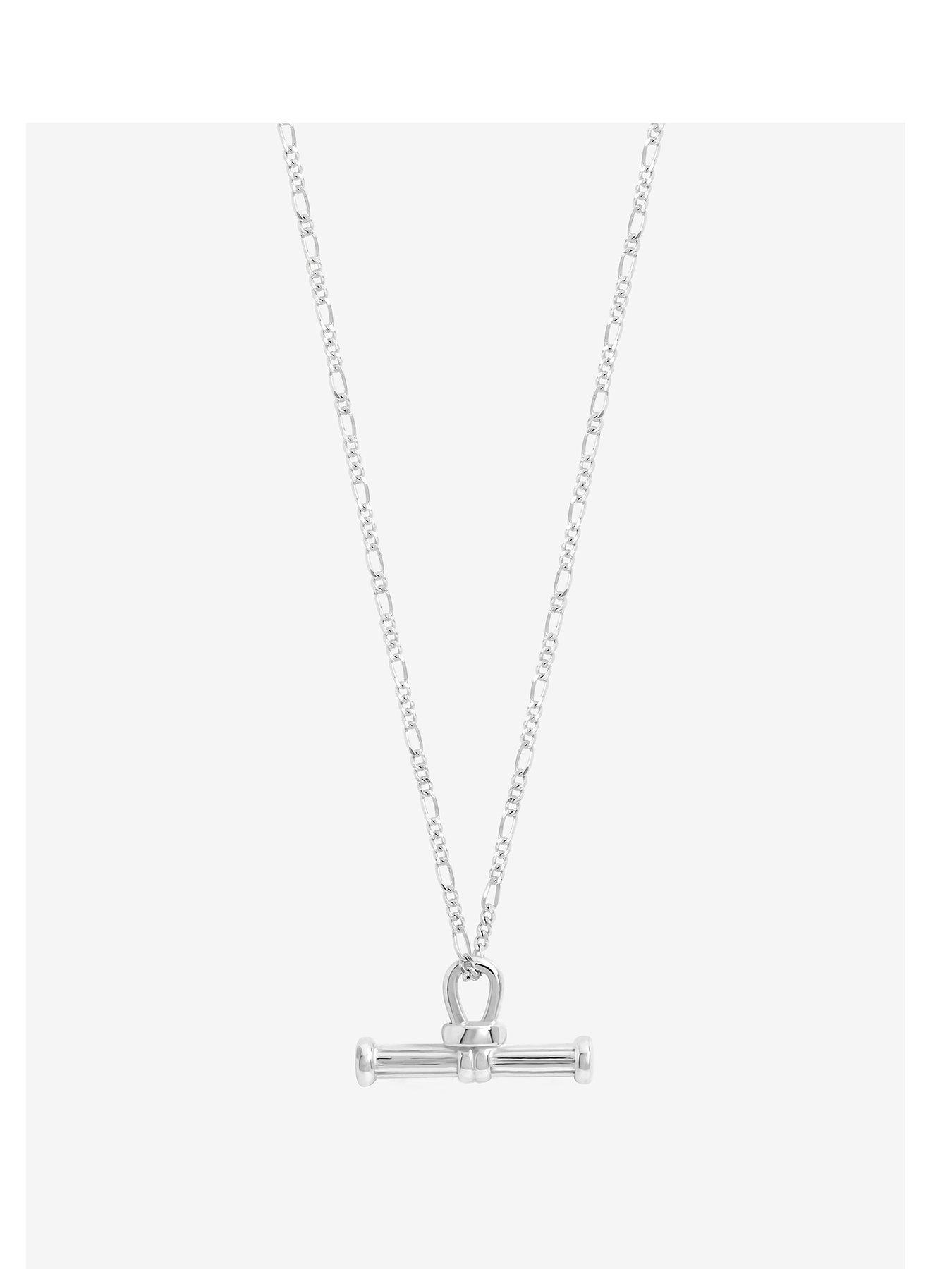 Simply Silver Sterling Silver 925 Polished Textured T Bar Necklace