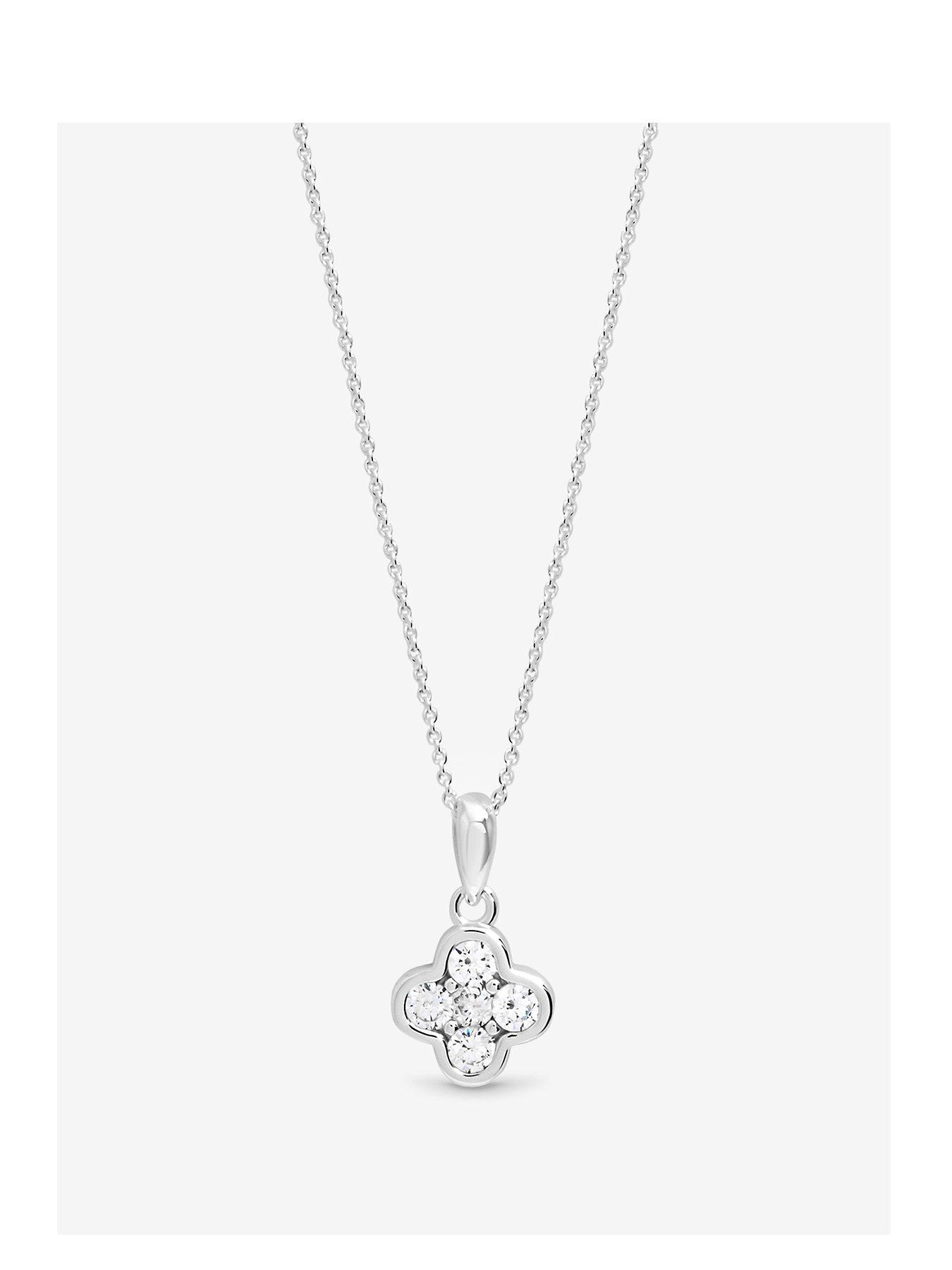 Simply Silver Sterling Silver 925 Cubic Zirconia Clover Pendant, Silver, Women