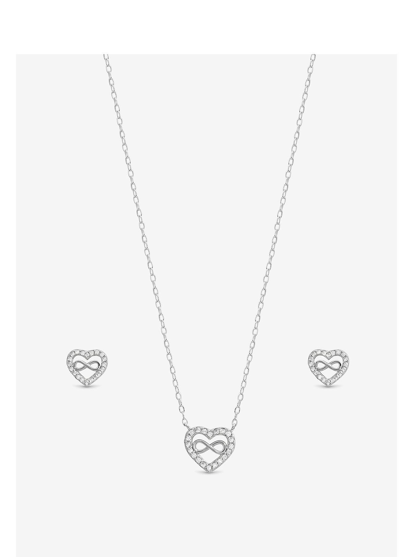Simply Silver Sterling Silver 925 Pave Heart and Infinity Set - Gift Boxed