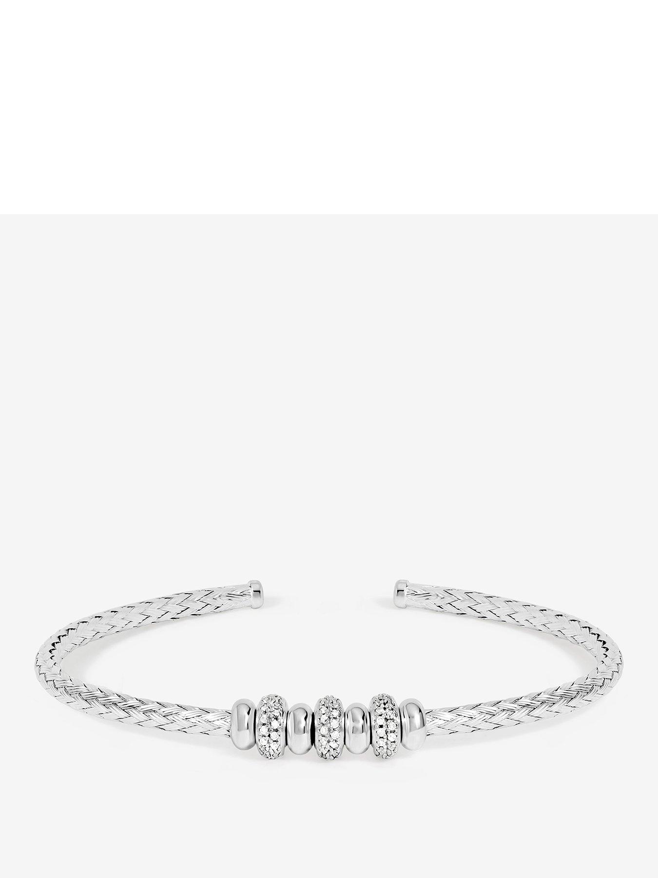 Simply Silver Sterling Silver 925 Micro Pave Ball Cuff