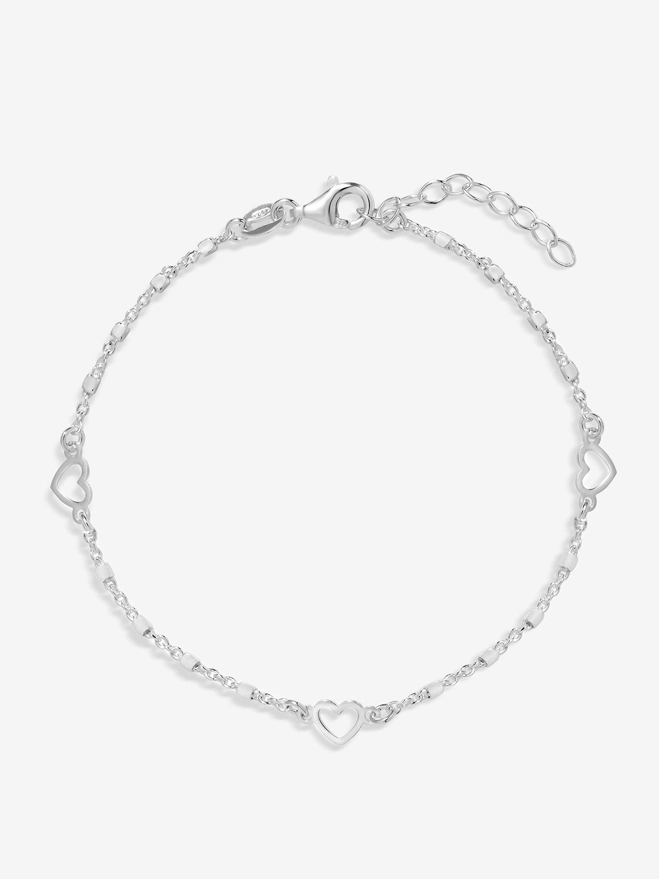 Simply Silver Sterling Silver 925 Polished Heart Station Bracelet