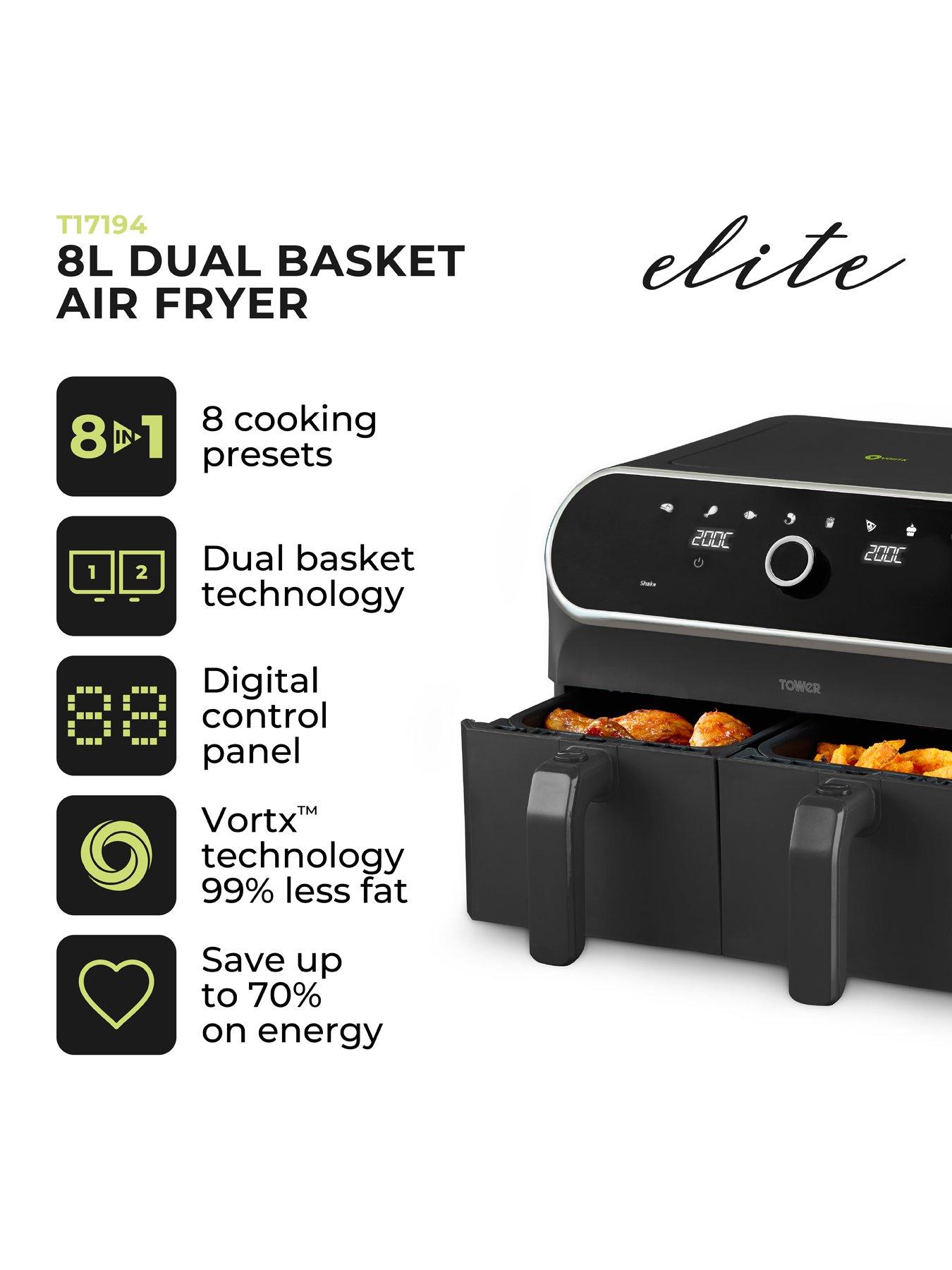 Image 2 of 7 of Tower Elite 8L Dual Basket Air Fryer, Digital Control Panel, Graphite