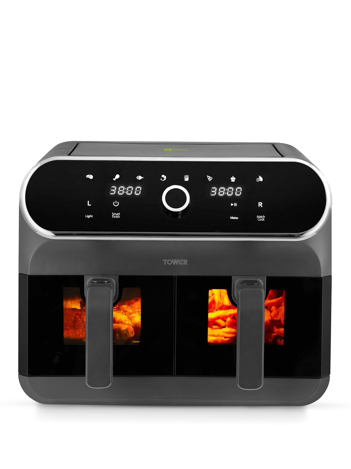Tower Elite 8L Dual Basket Air Fryer with Viewing Windows, Graphite