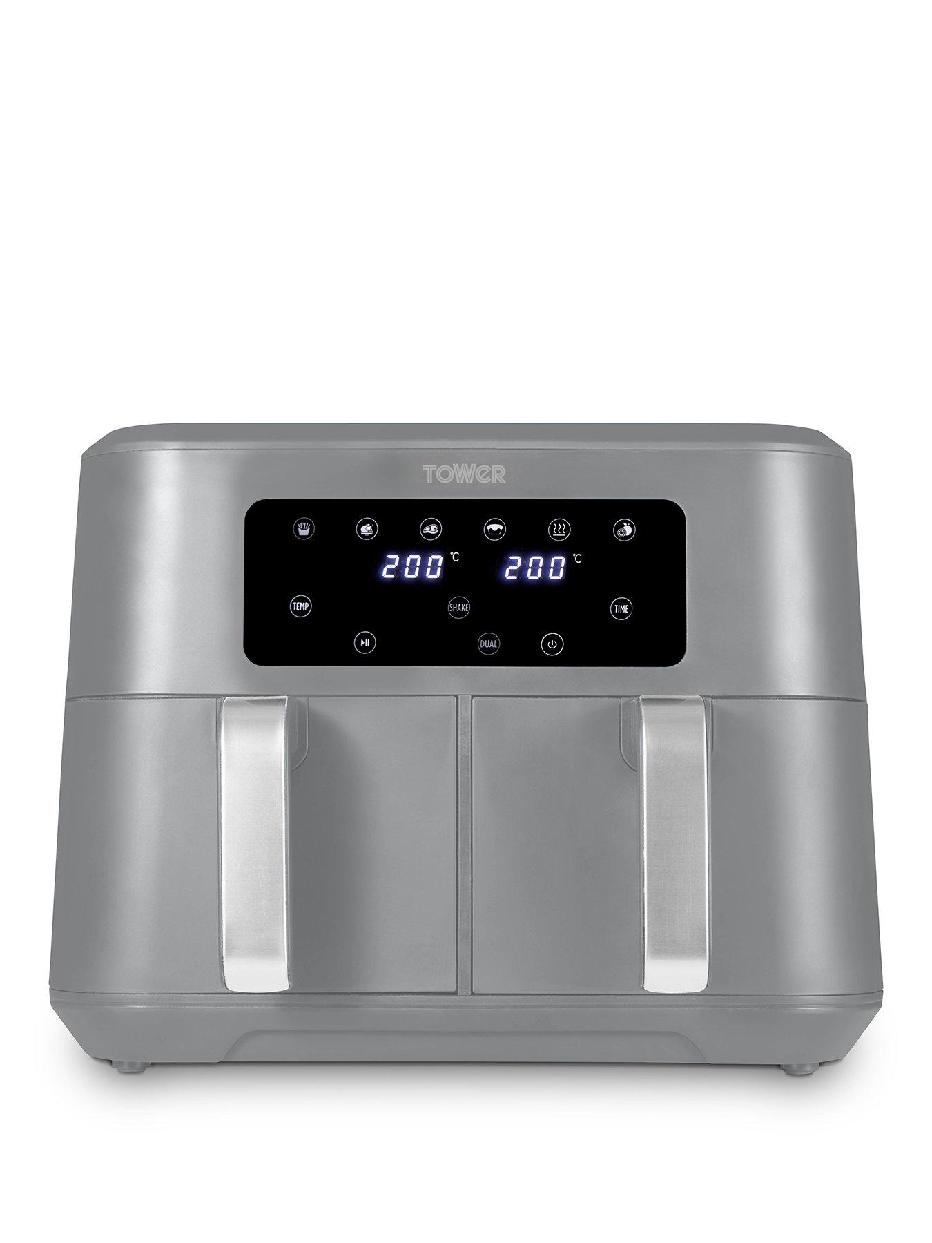 Tower T17137CGRY Vortx Dual Basket Air Fryer - Grey with Chrome Trim