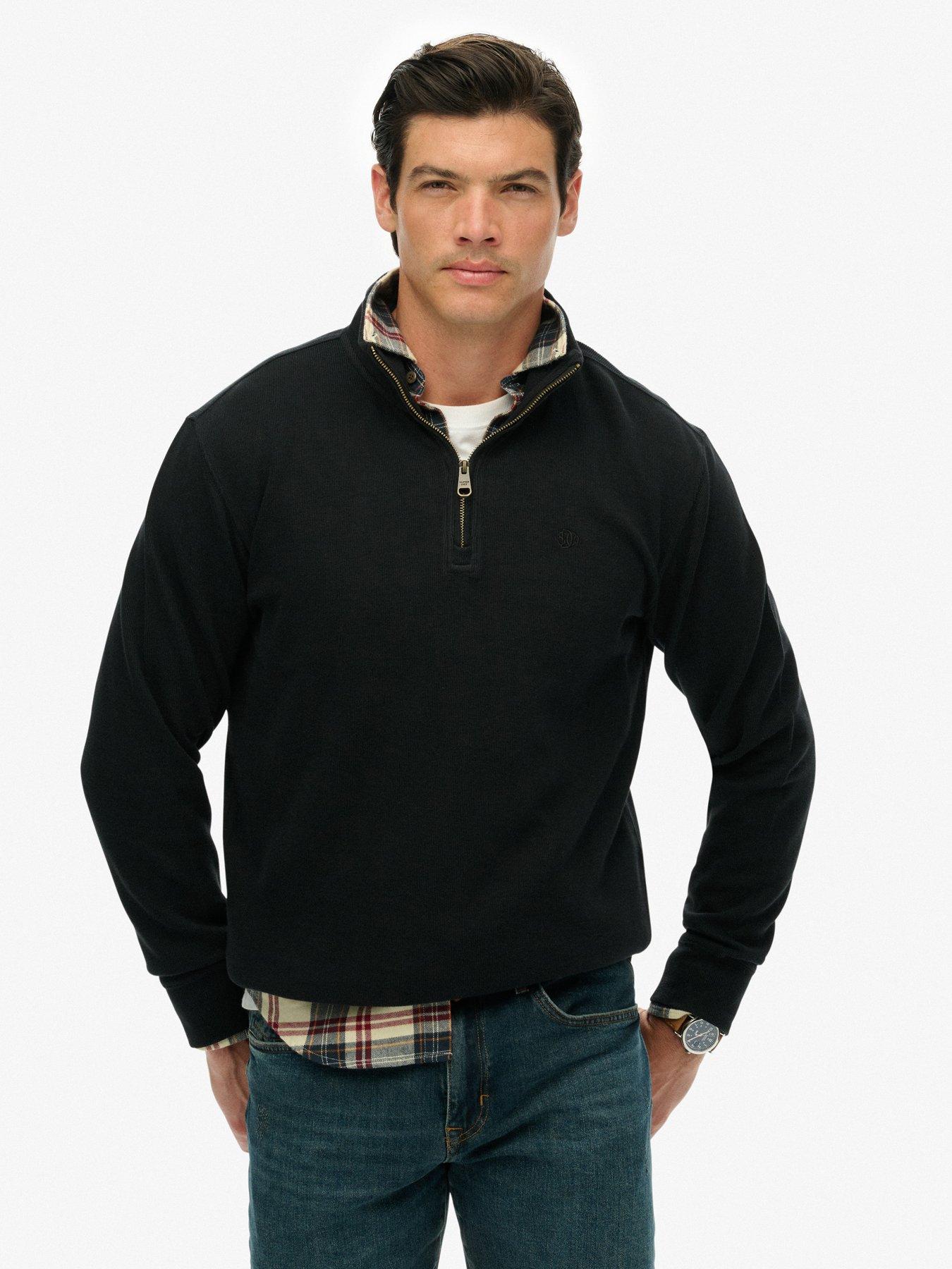 Superdry Rib Half Zip Sweat - Black