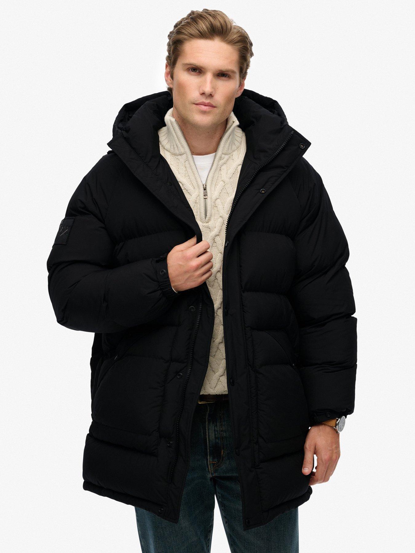 Superdry Longline Baffle Parka Jacket - Black