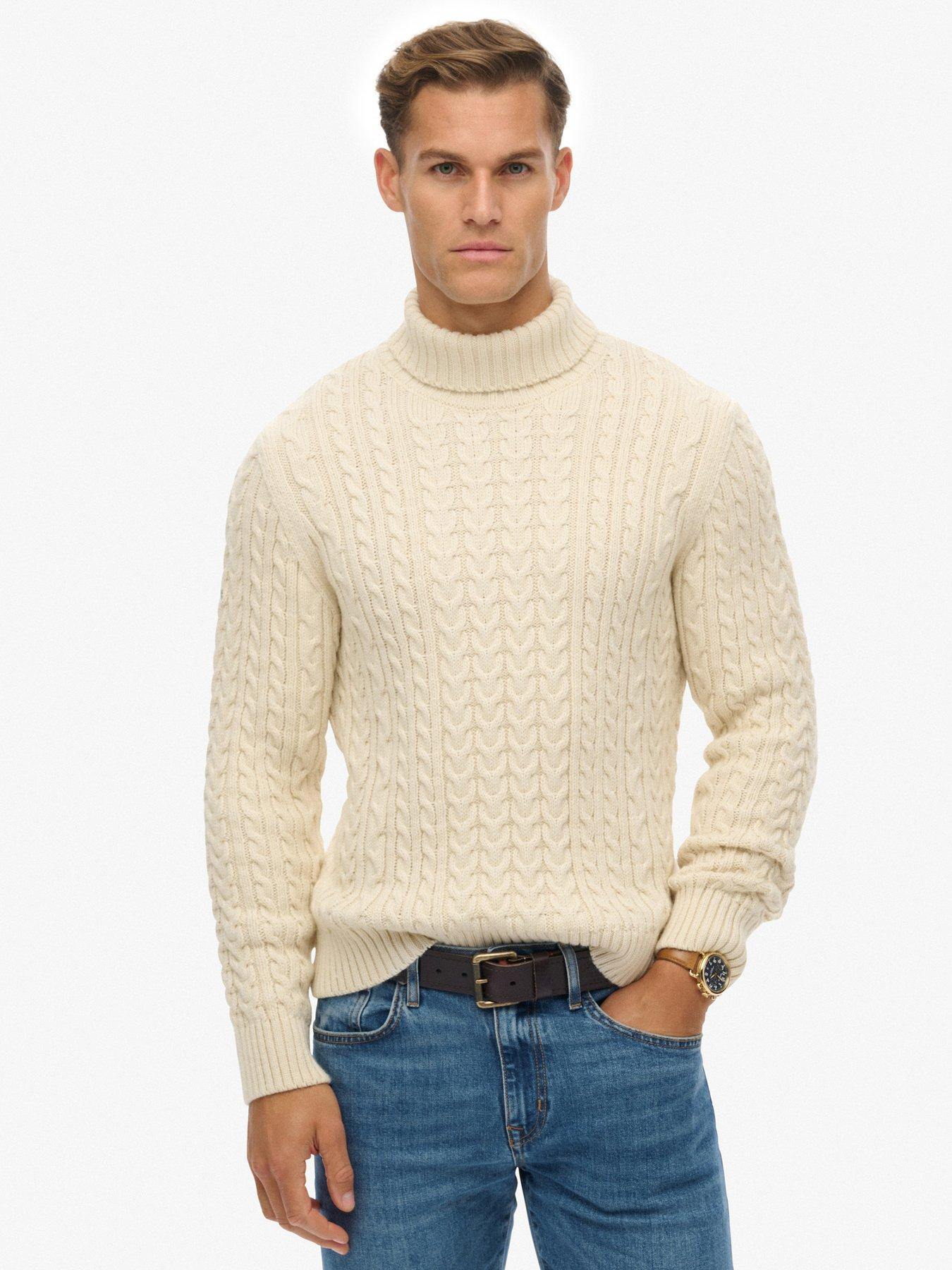 Superdry Jacob Cable Roll Neck Jumper - Cream