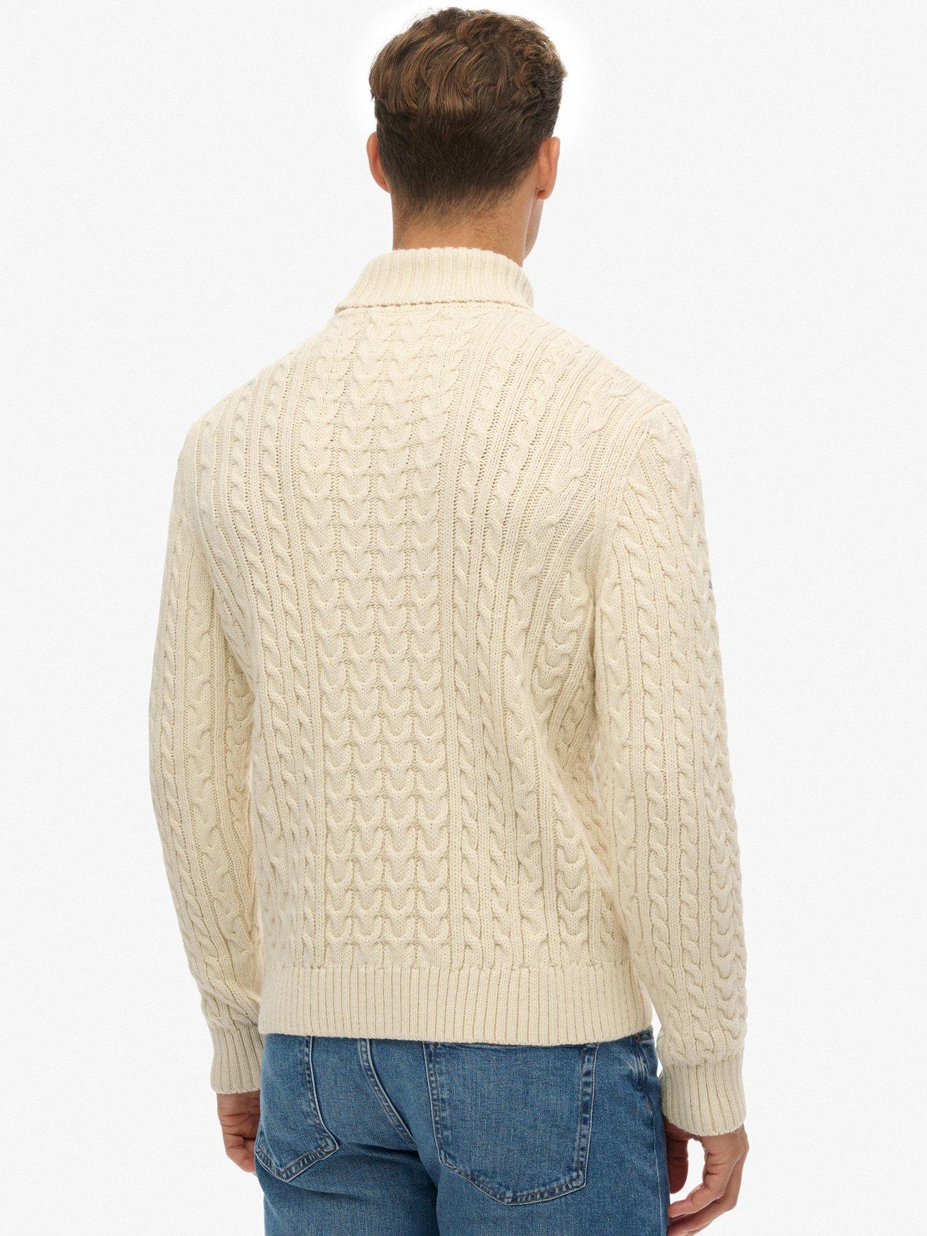 Image 2 of 5 of Superdry Jacob Cable Roll Neck Jumper - Cream