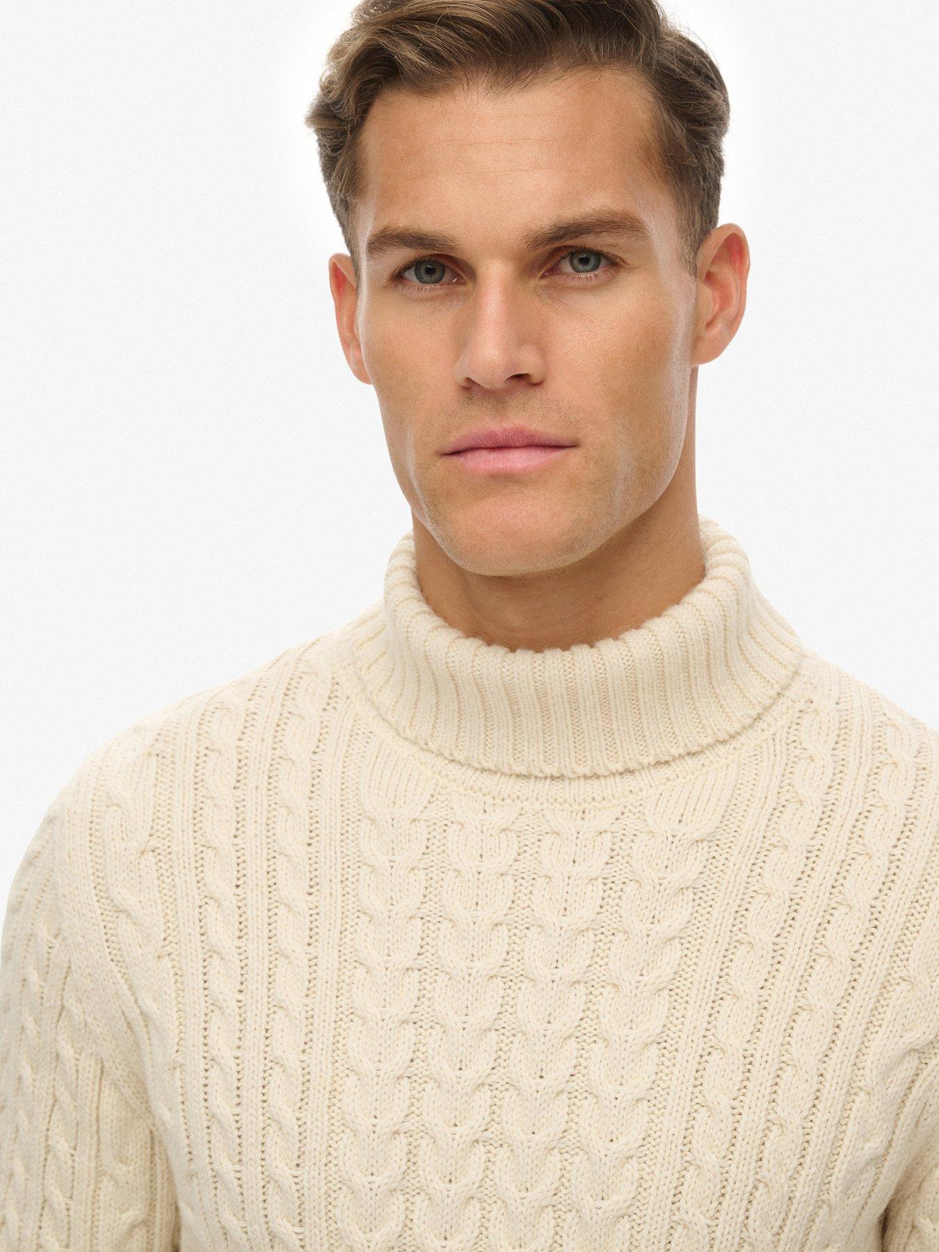Image 4 of 5 of Superdry Jacob Cable Roll Neck Jumper - Cream