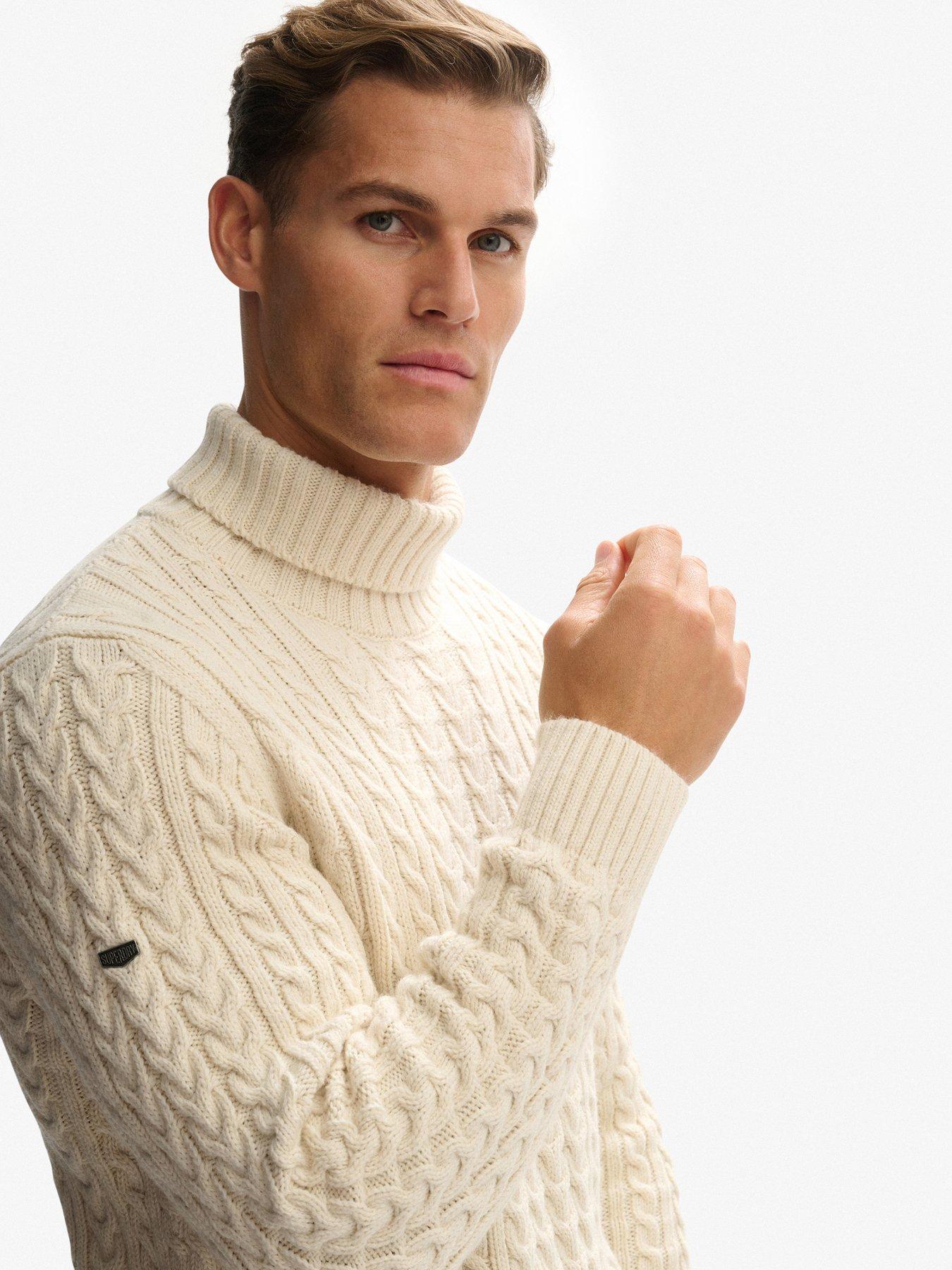 Image 5 of 5 of Superdry Jacob Cable Roll Neck Jumper - Cream