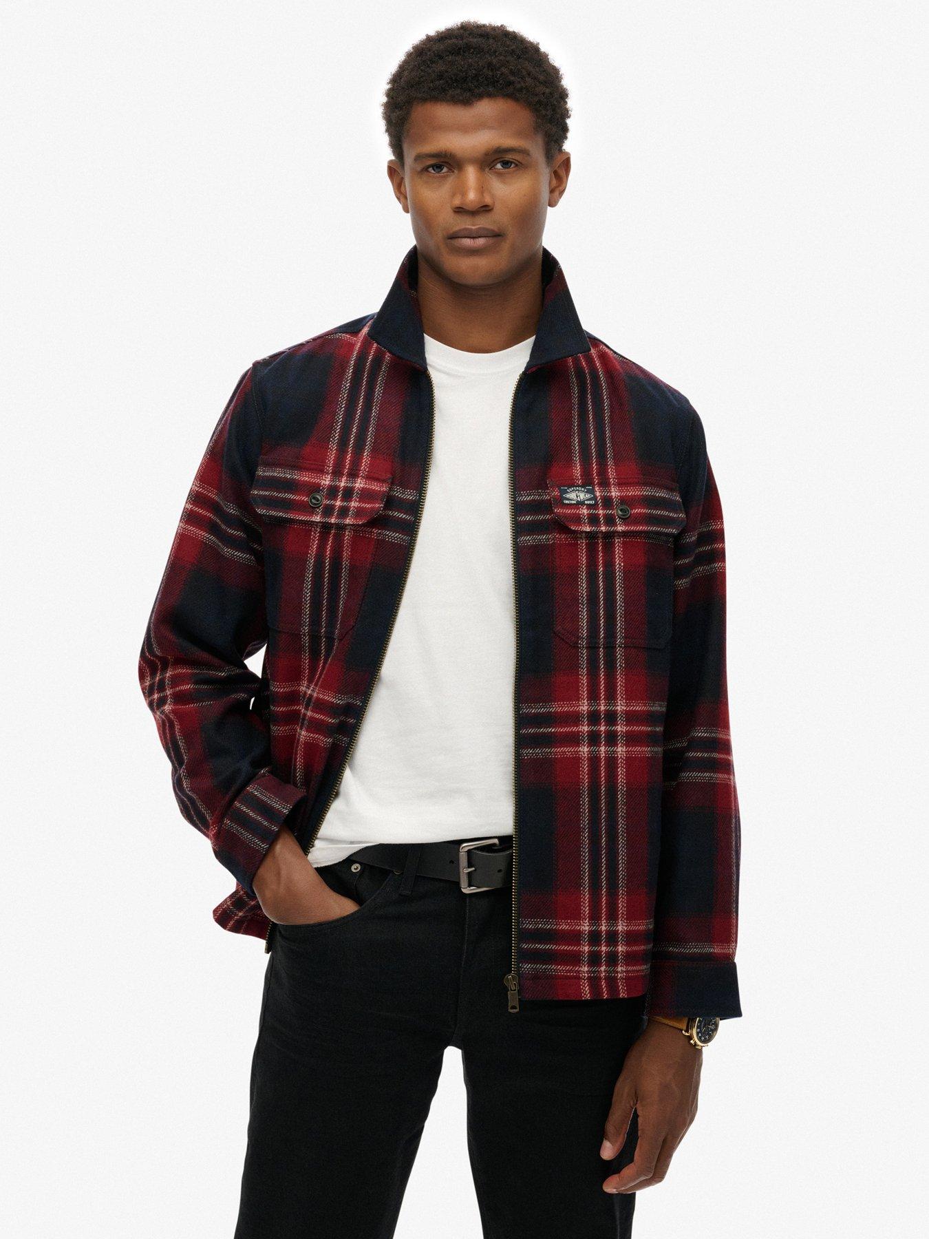Superdry Wool Miller Zip Check Overshirt - Red