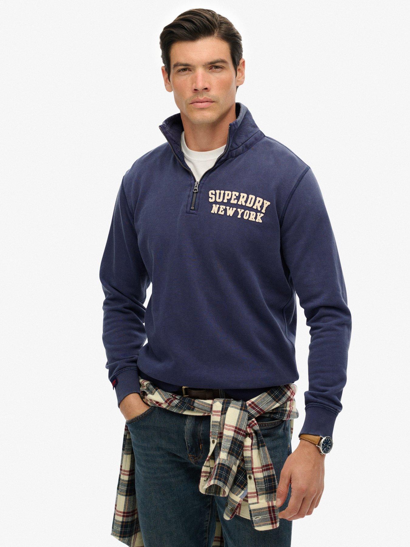Superdry Vintage Athletic Zip Henley - Blue