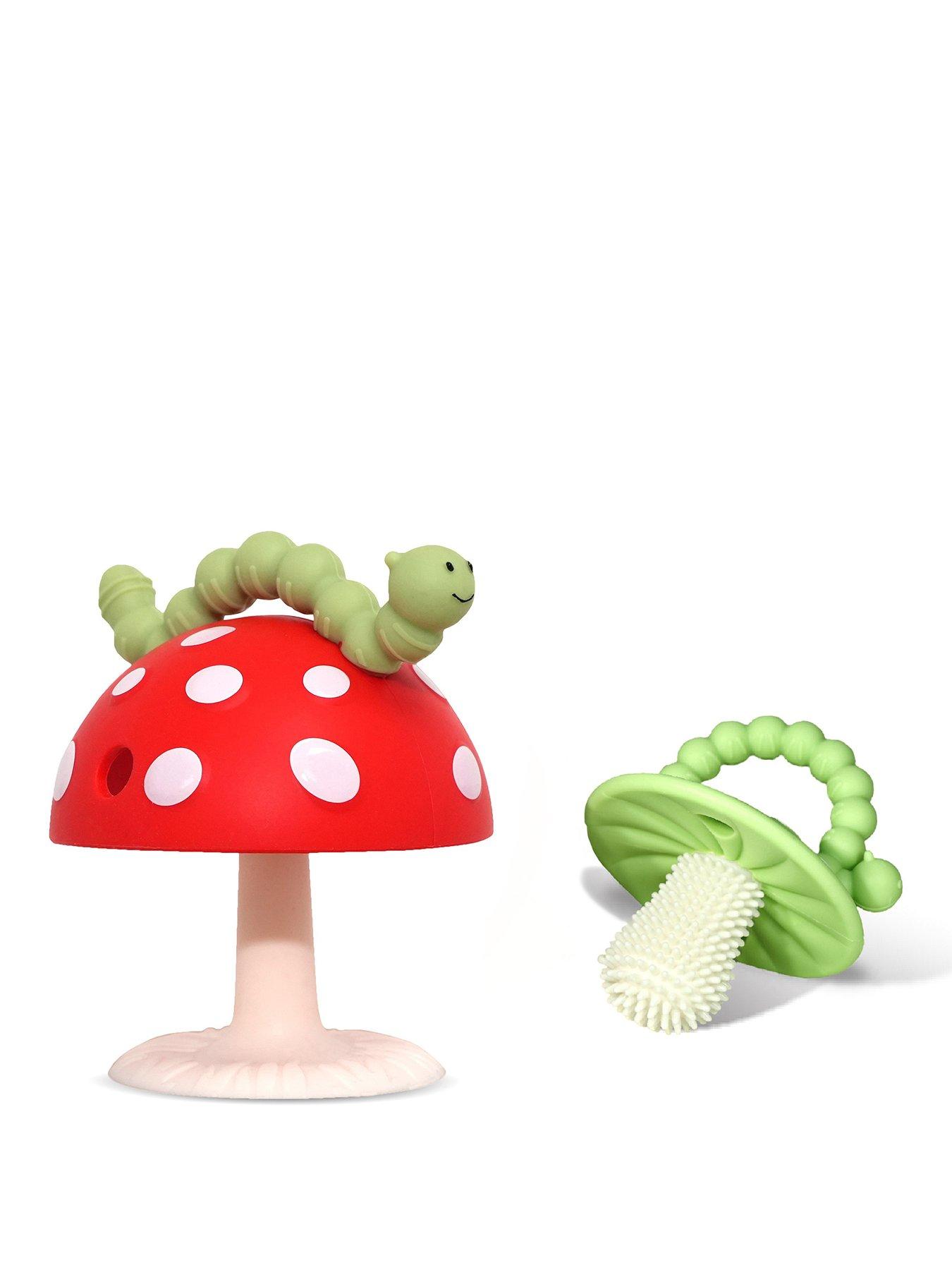Image 1 of 6 of Chompy Mushroom Teether &amp; Grip 2 Pk Set (Pouch) Red/Green