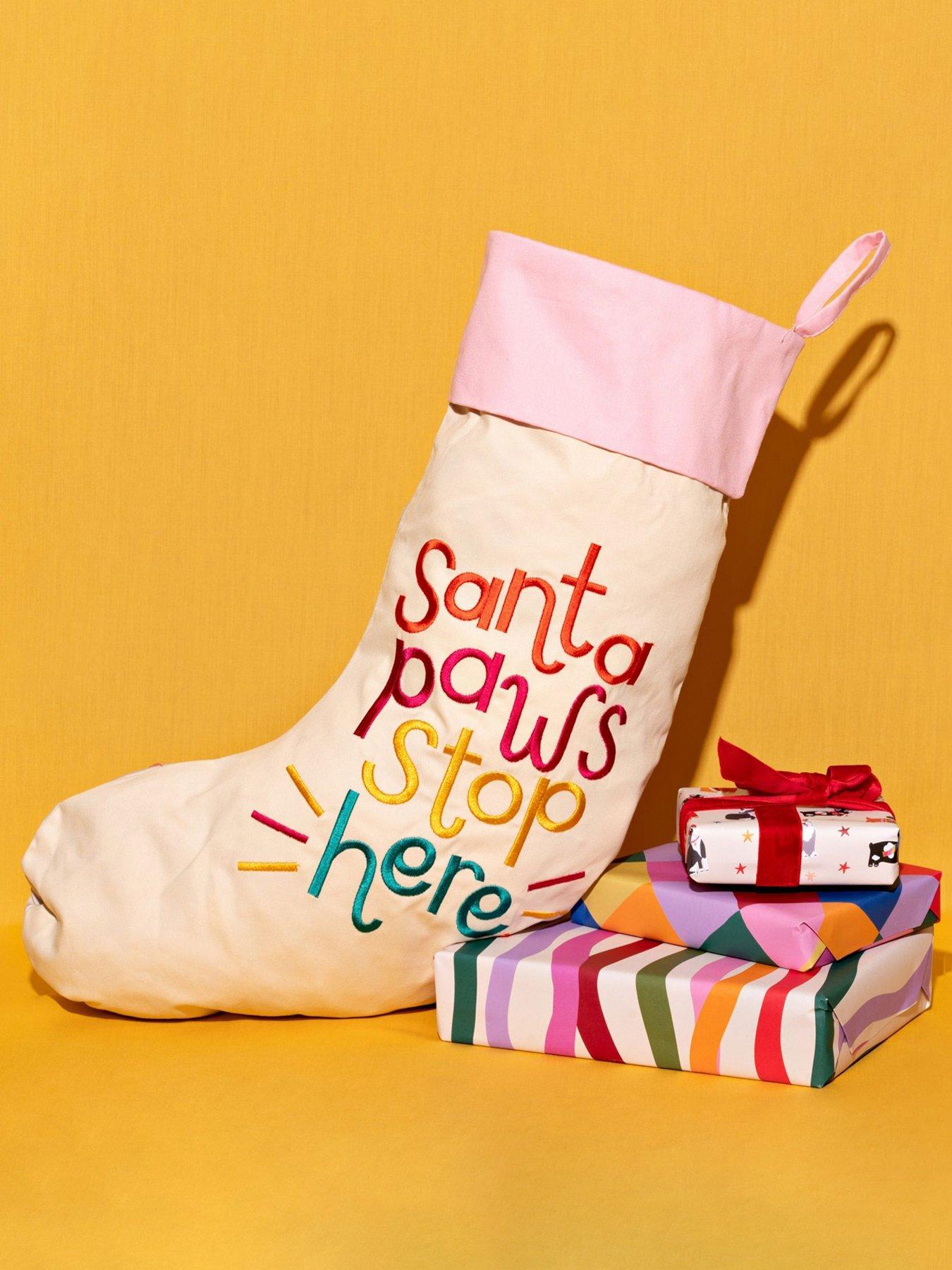 Hestia Raspberry Blossom Cats Stocking 'santa Paws Stop Here'
