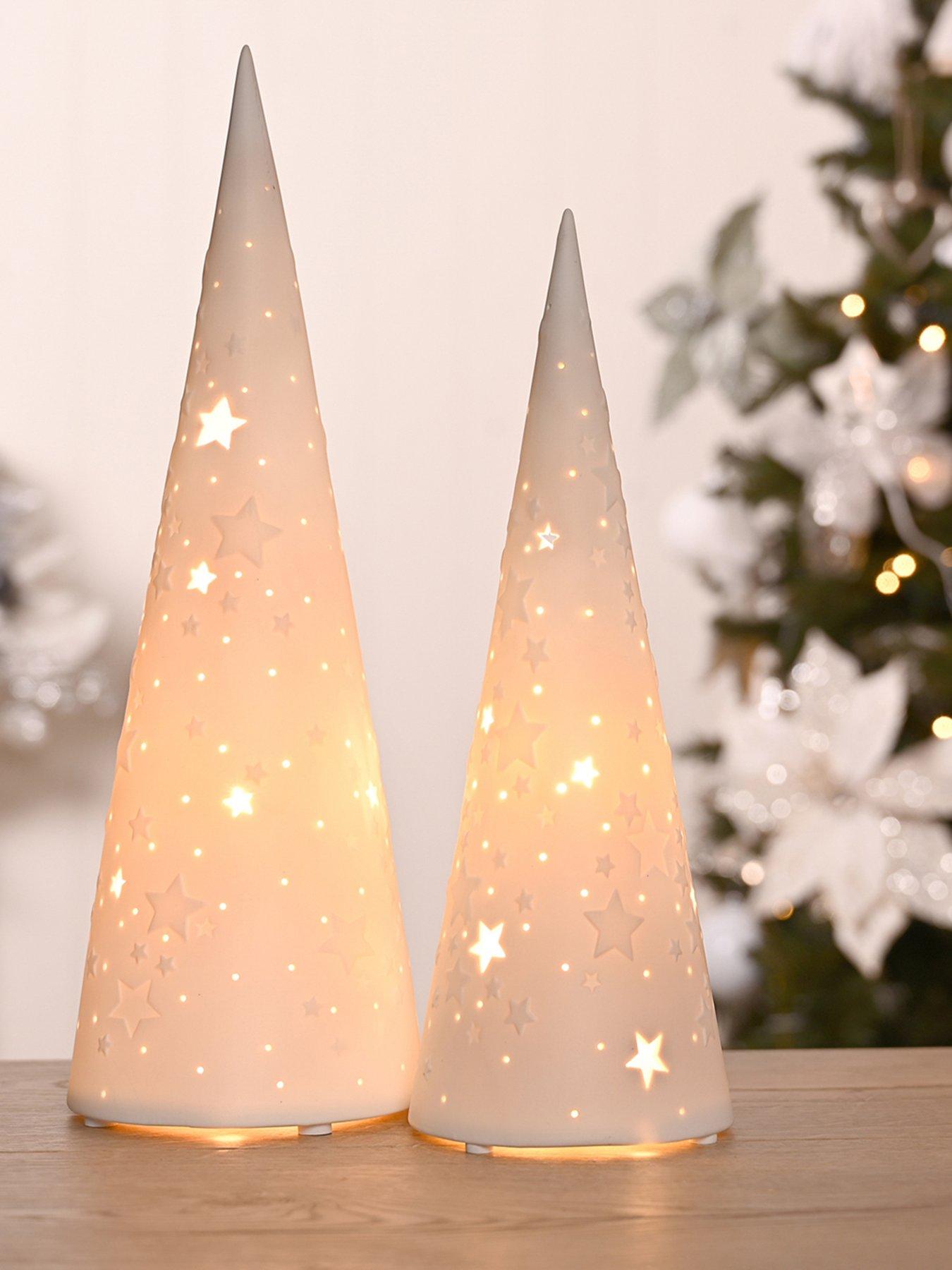 The Christmas Gift Co 28cm White Porcelain Christmas Tree Lamp