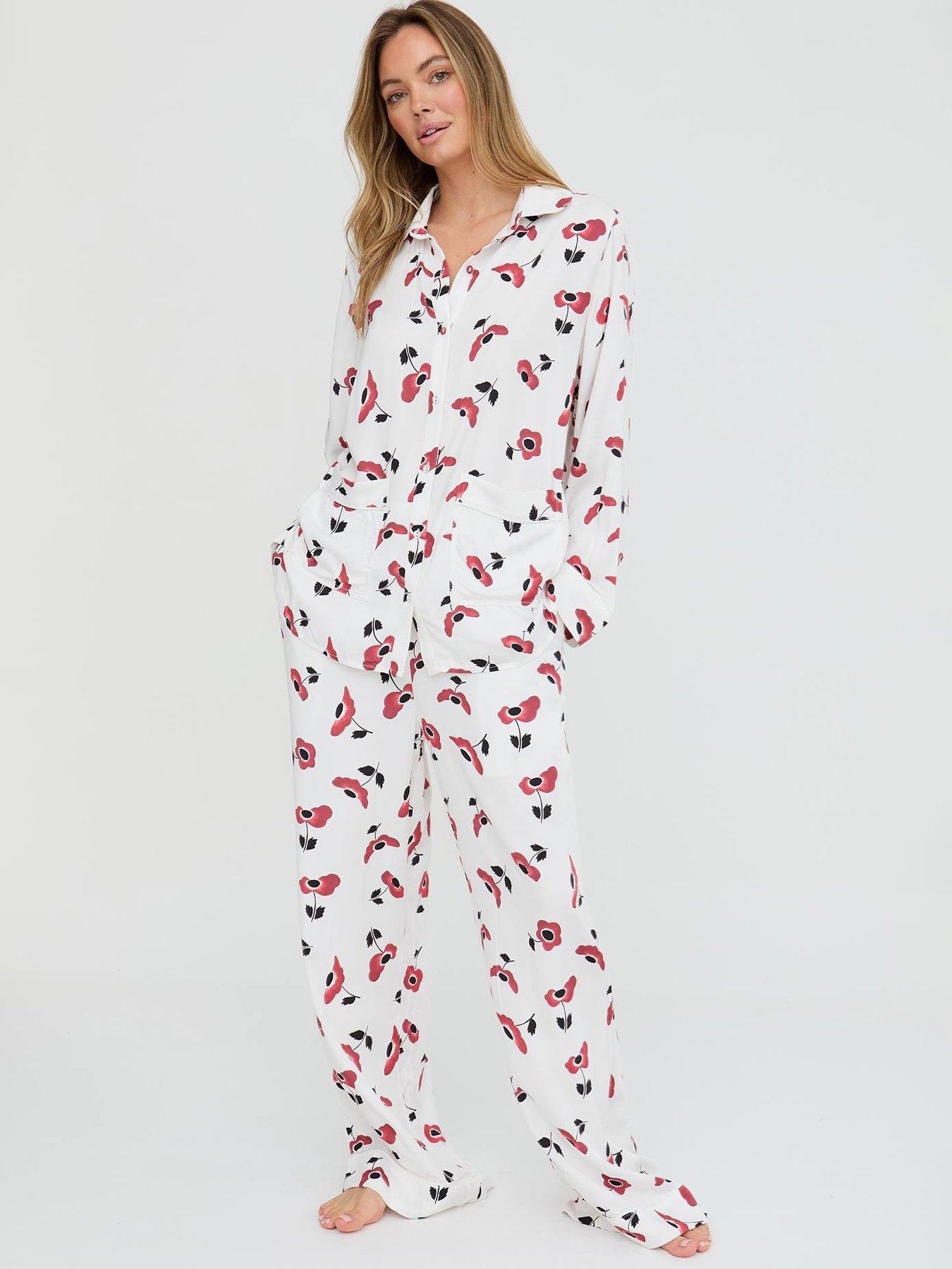Lily & Lionel Evie Red Poppy Printed Pjyama Set - White