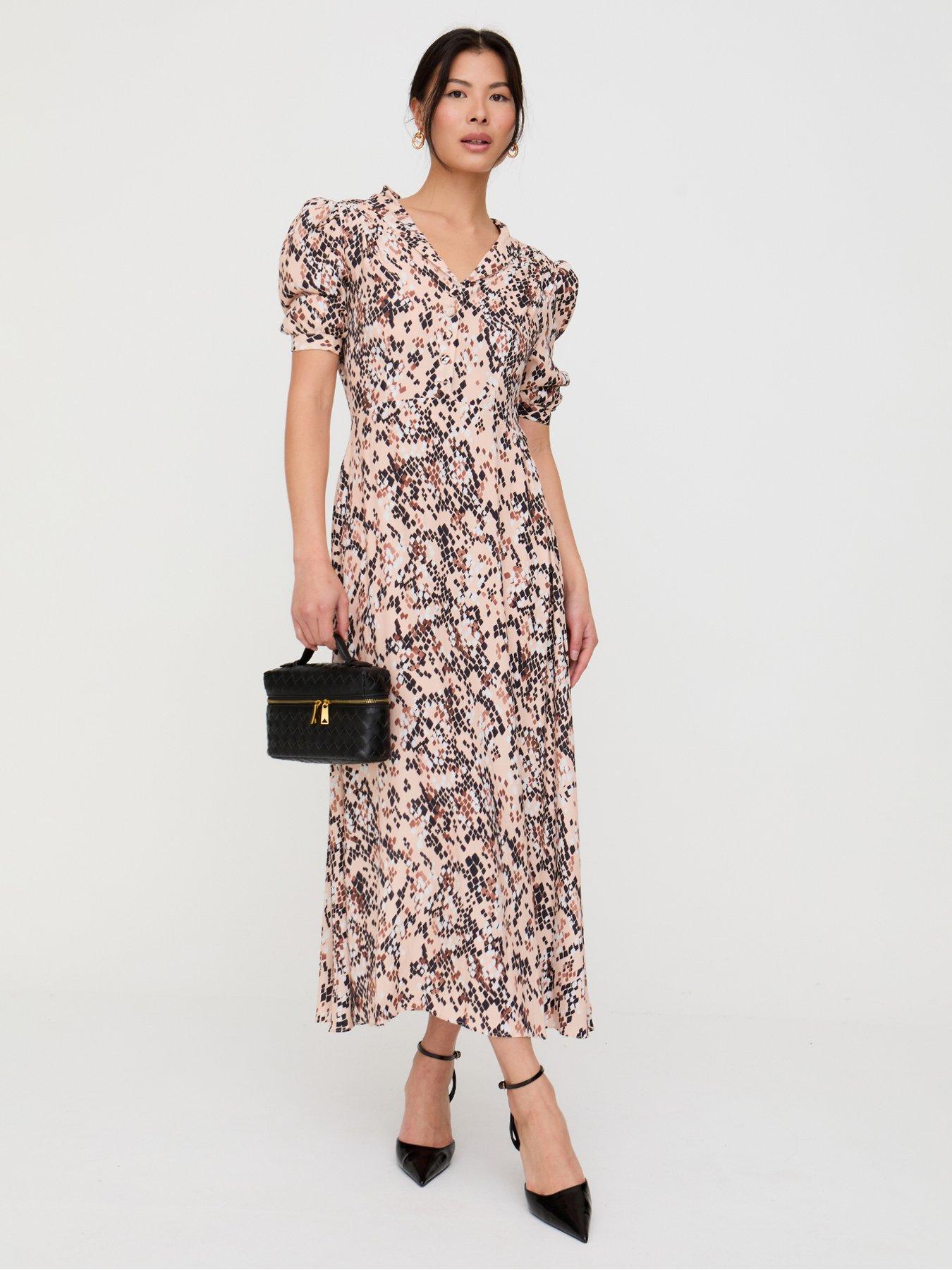 Lily & Lionel Julia Snake Print Dress - Light Brown