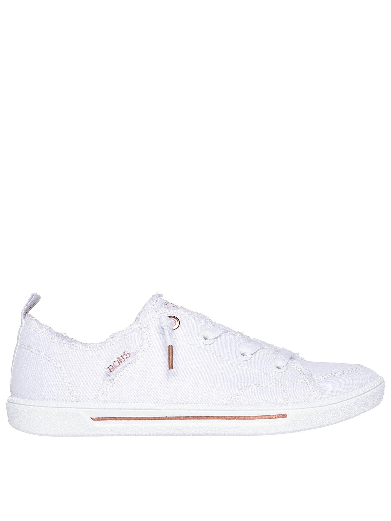 Skechers Wide Fit B Cute Frayed Canvas Faux Lace Slip-on Trainer - White