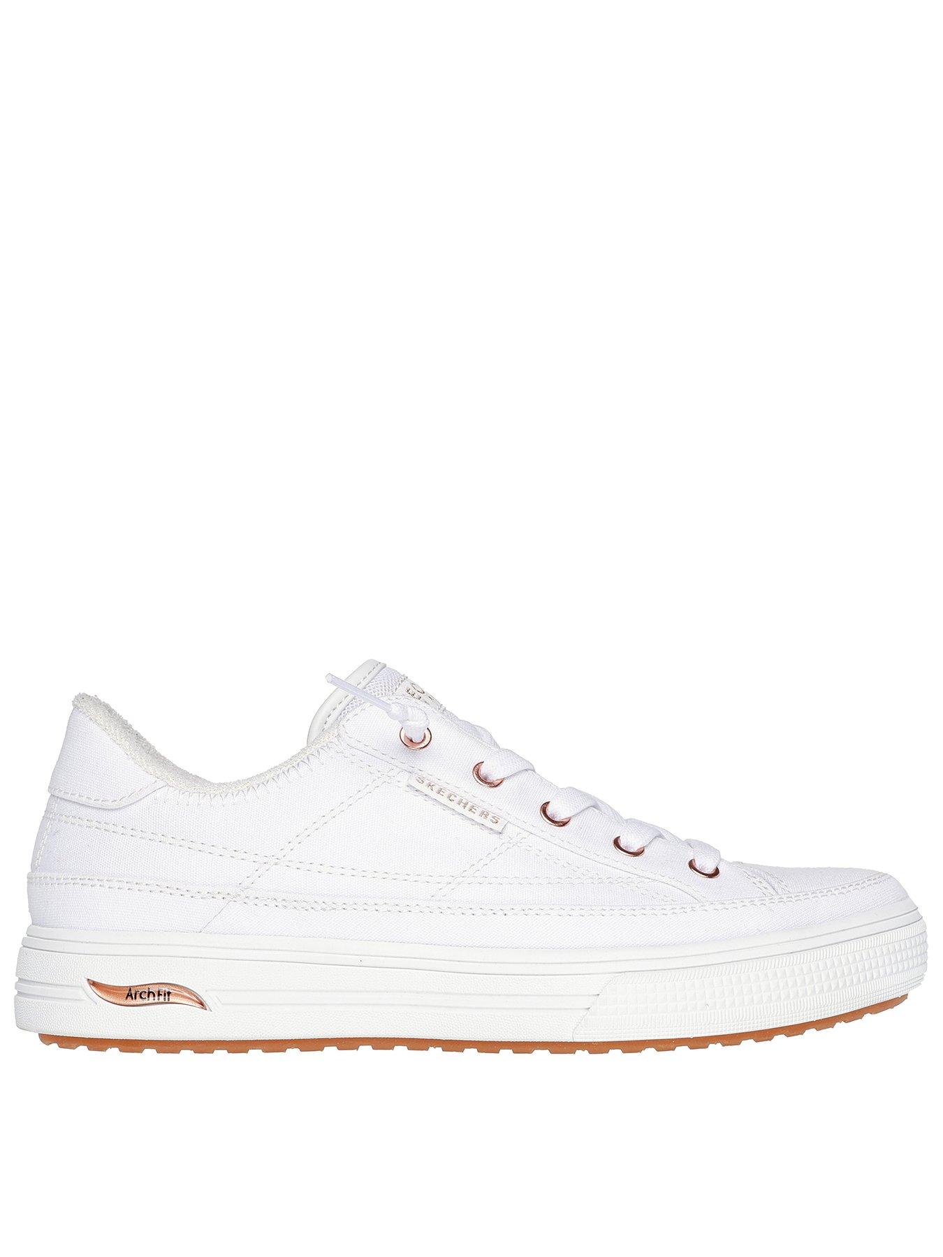 Skechers Wide Fit Arch Fit Arcade See You There Bungee Lace Canvas Plimsoll - White