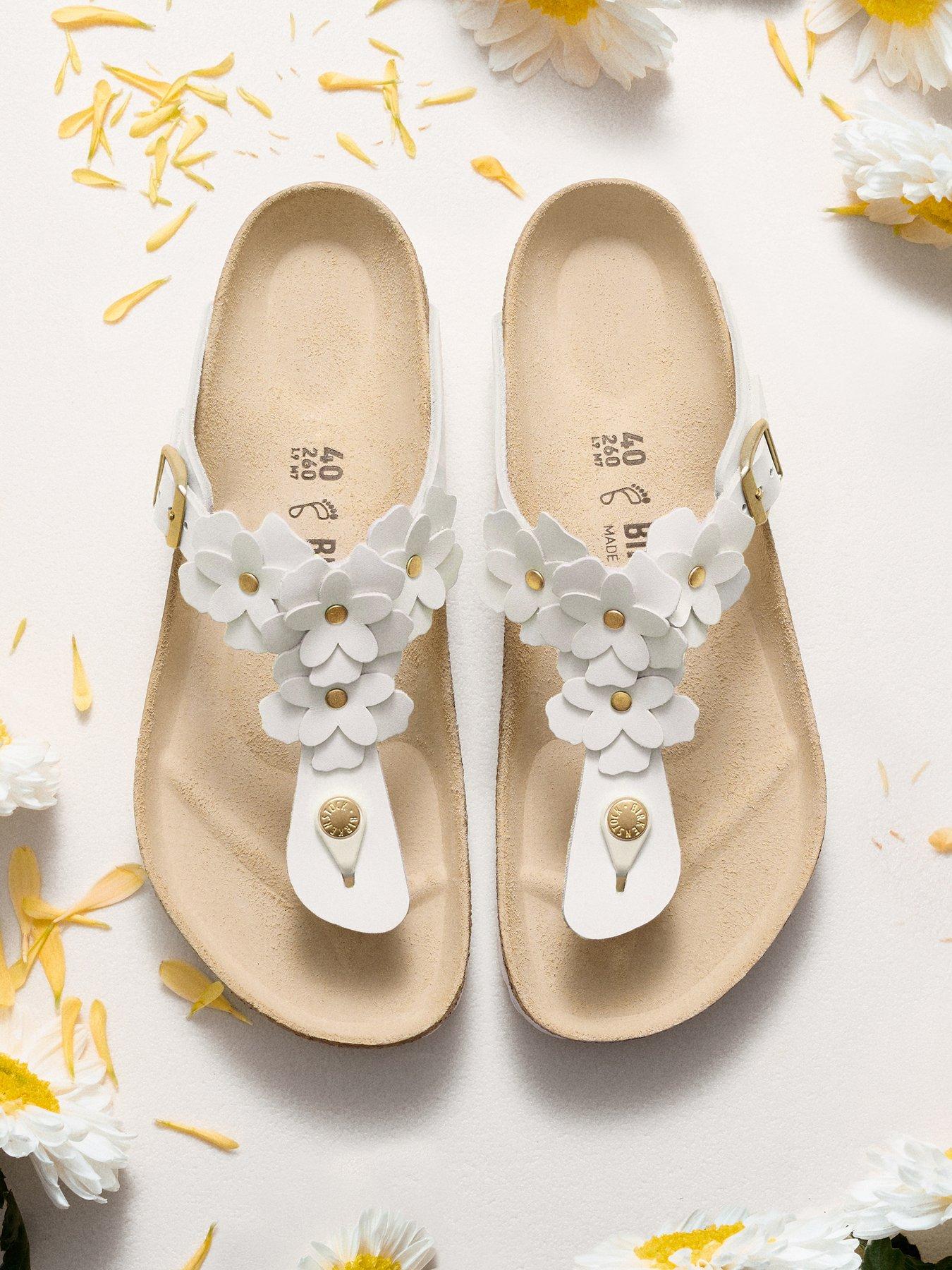 Birkenstock Gizeh Flowers Leather Thong Sandals - White