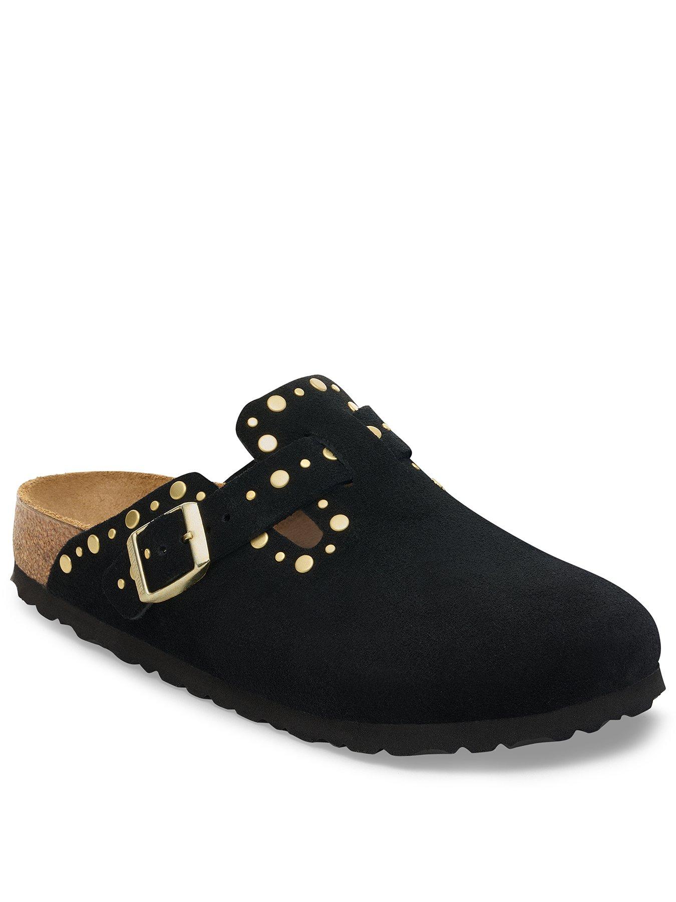 Birkenstock: Boston Suede Rivet Shoe - Black