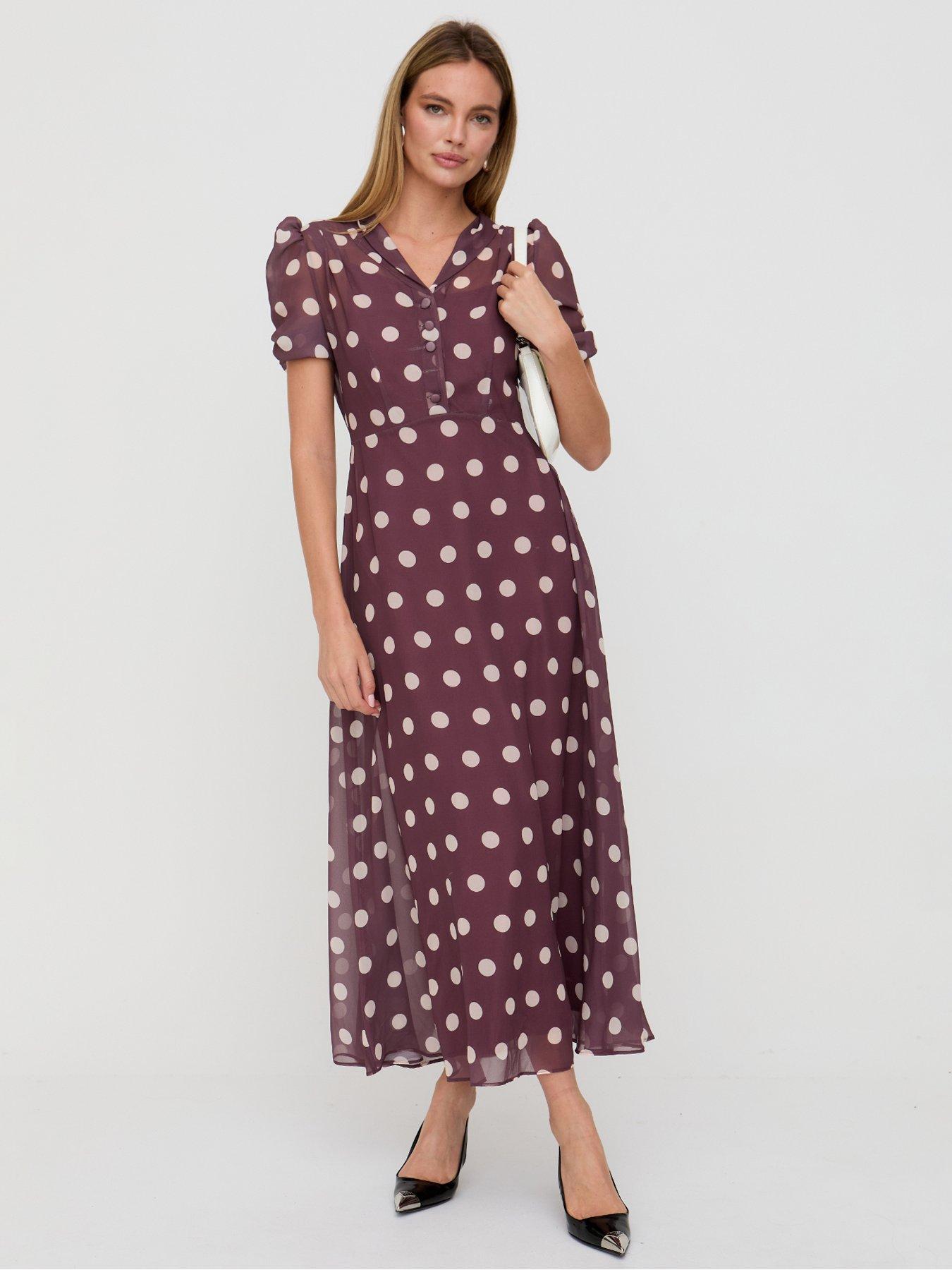 Lily & Lionel Julia Polka Dot Print Dress - Brown