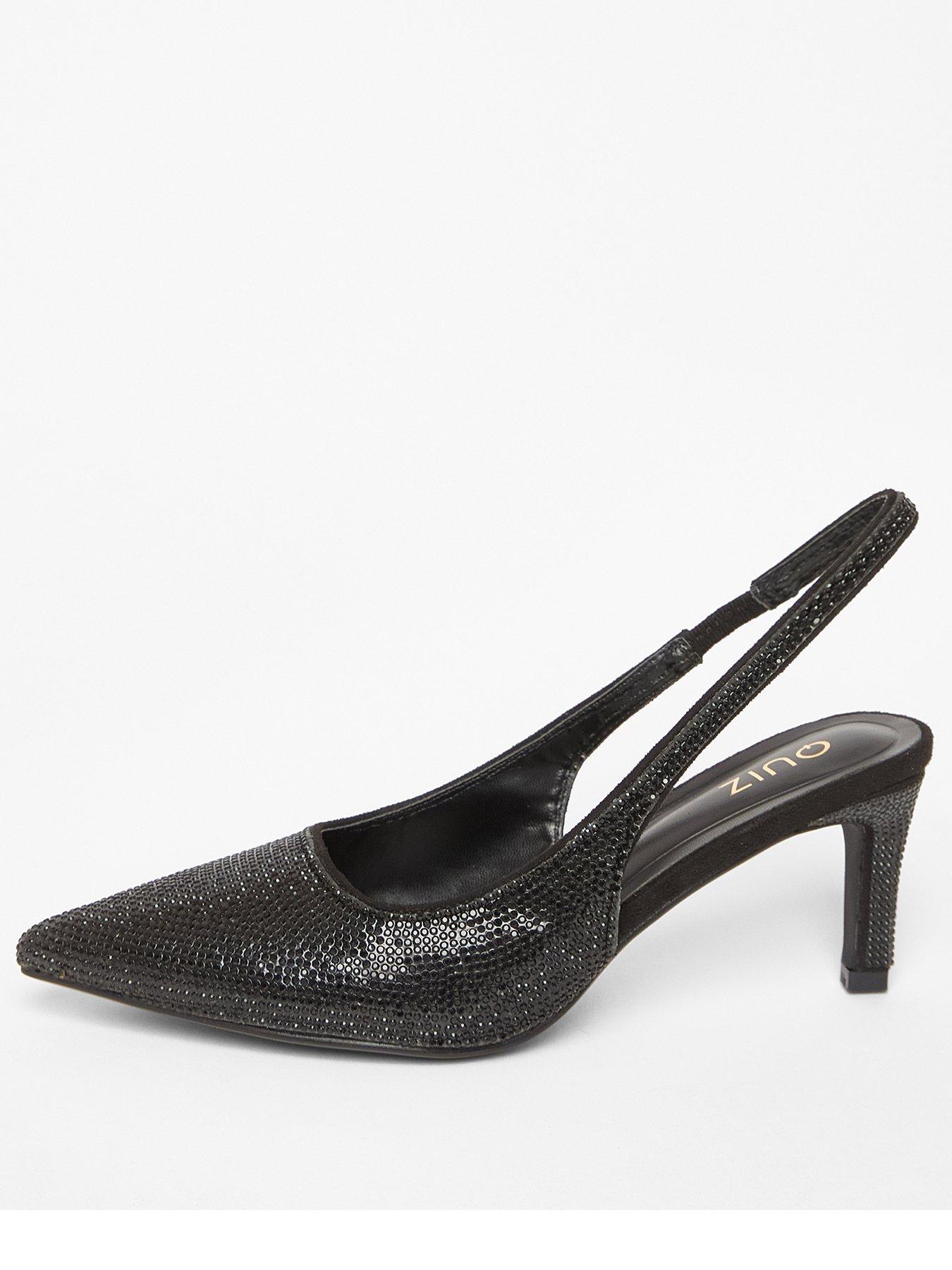 Quiz Black Diamante Sling Back Heels
