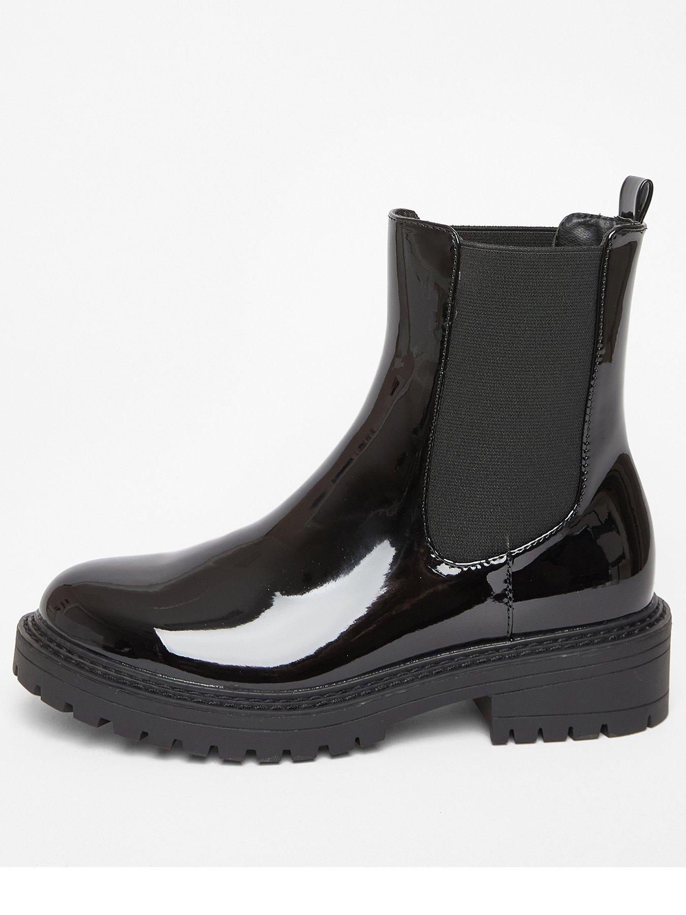 Quiz Black Faux Leather Chelsea Boots