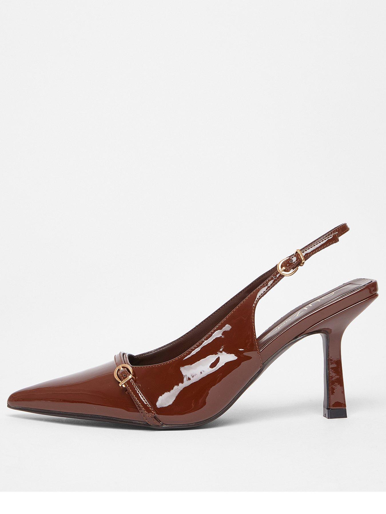 Quiz Wide Fit Brown Slingback Court Heels