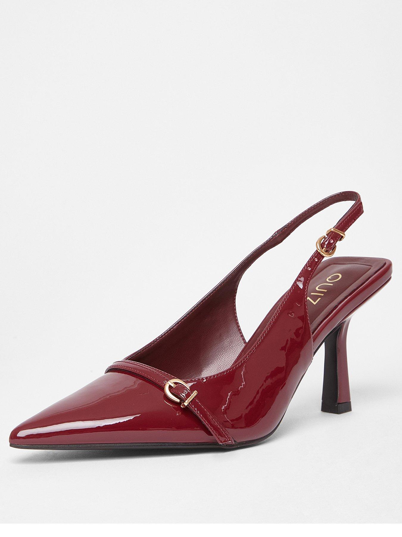 Image 2 of 5 of Quiz Wide Fit Dark Red Slingback Court Heels