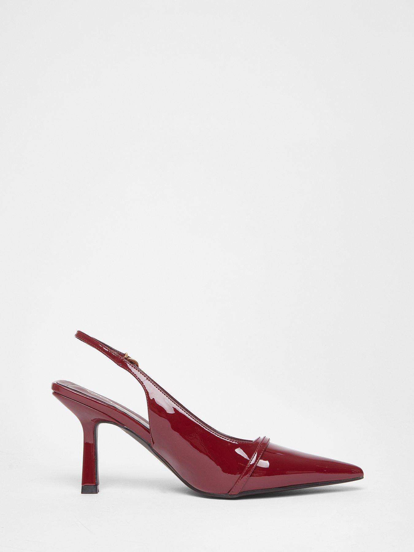 Image 5 of 5 of Quiz Wide Fit Dark Red Slingback Court Heels