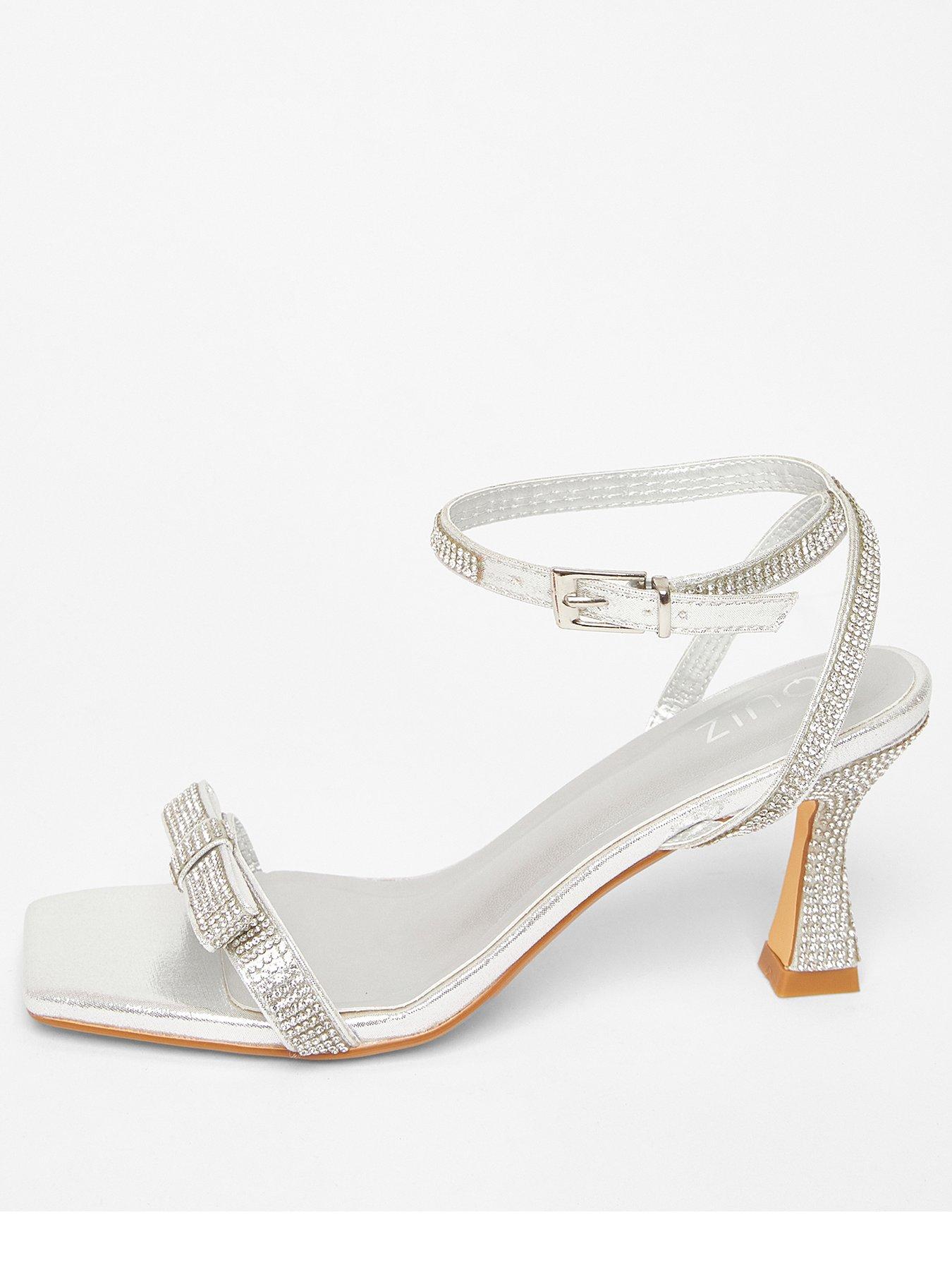 Quiz Silver Diamante Bow Front Heels Very