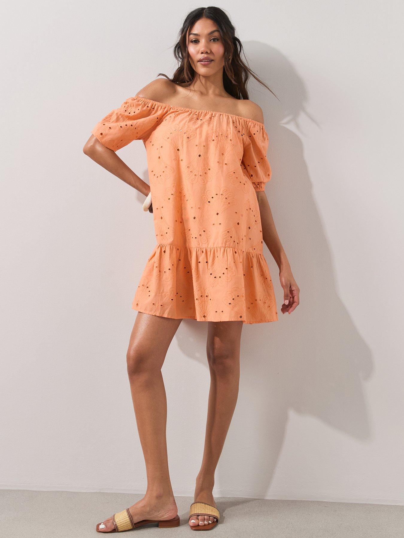 Image 1 of 7 of The Very Collection Embroidered Bardot Beach Dress
