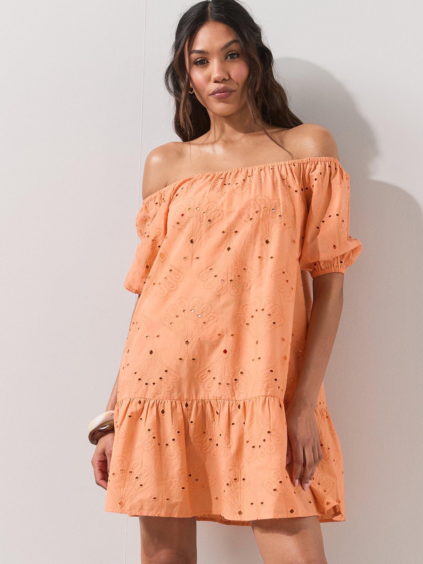 Image 6 of 7 of The Very Collection Embroidered Bardot Beach Dress