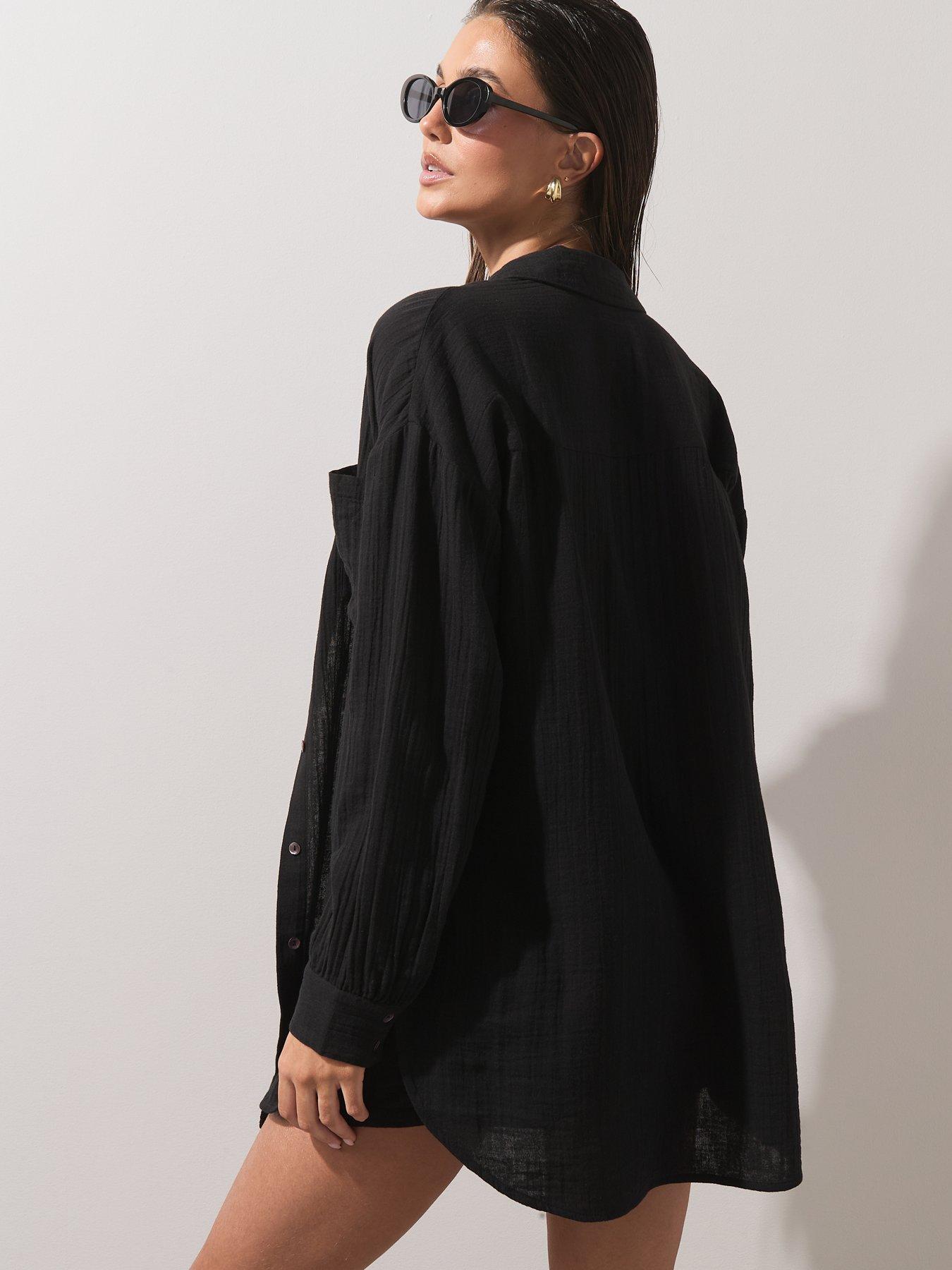 Image 2 of 5 of The Very Collection Longer Length Beach Shirt - Black