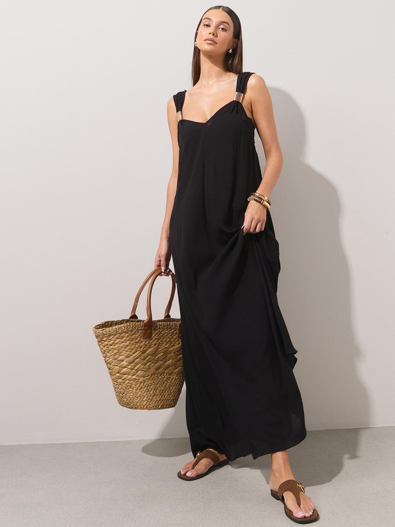 The Very Collection Gold Trim Maxi Beach Dress - Black