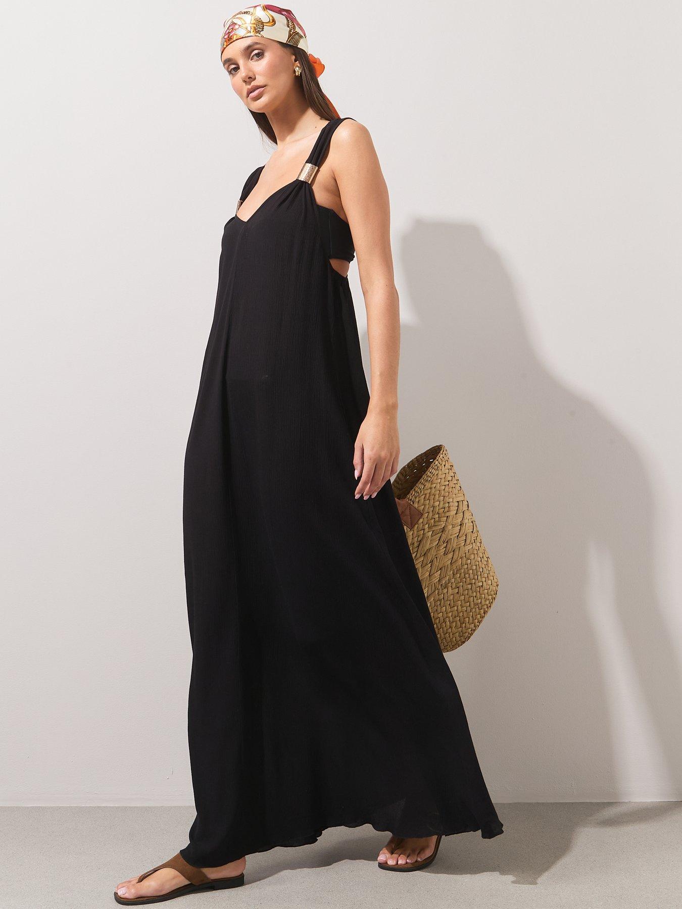 Image 3 of 7 of The Very Collection Gold Trim Maxi Dress - Black
