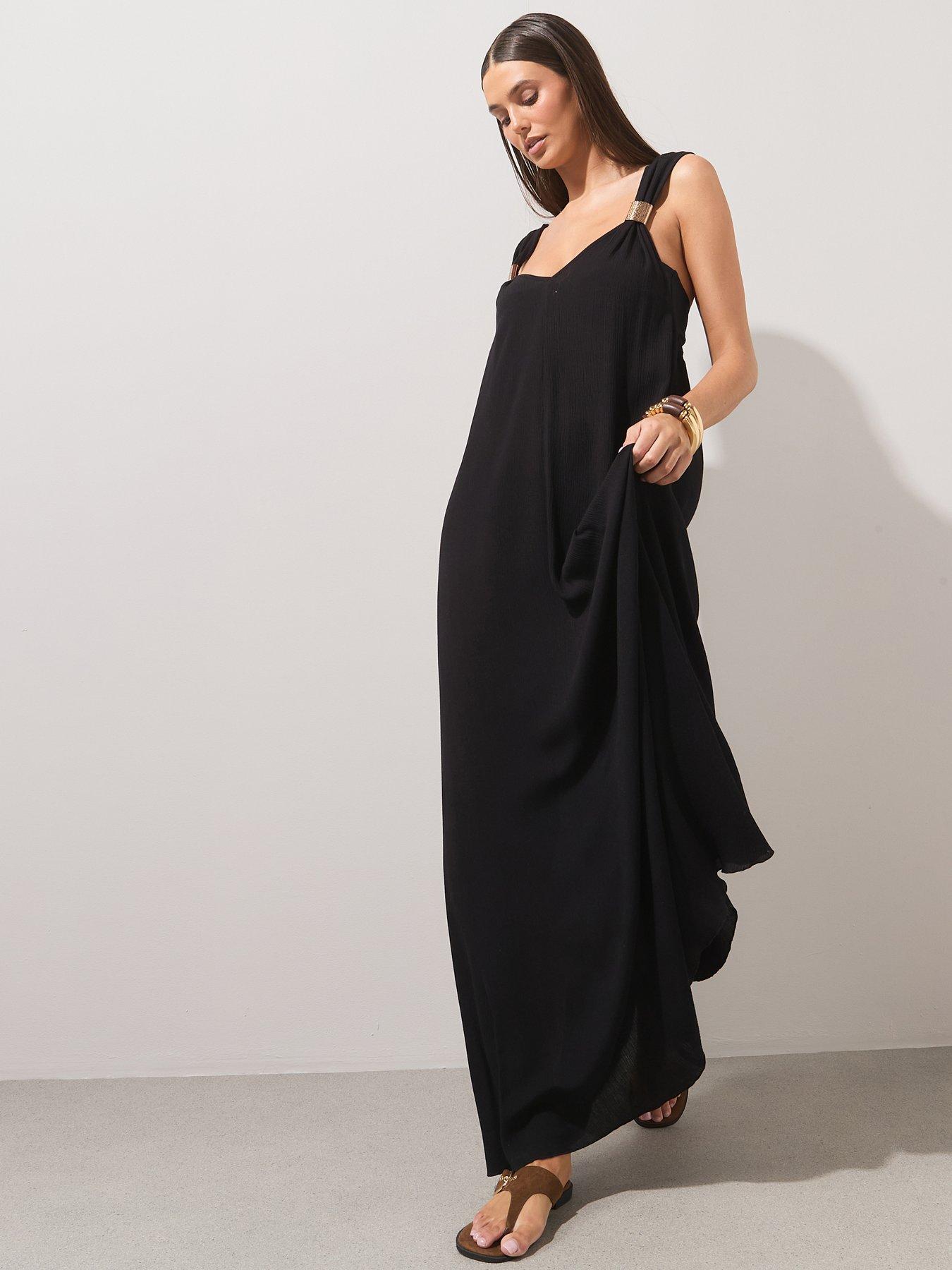 Image 6 of 7 of The Very Collection Gold Trim Maxi Dress - Black