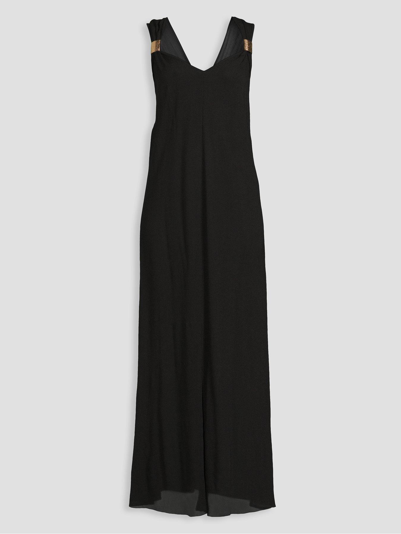 Image 7 of 7 of The Very Collection Gold Trim Maxi Dress - Black