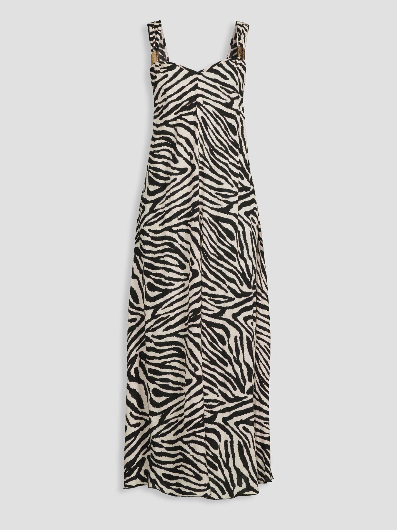 Image 7 of 7 of The Very Collection Gold Trim Zebra Maxi Beach Dress - Brown