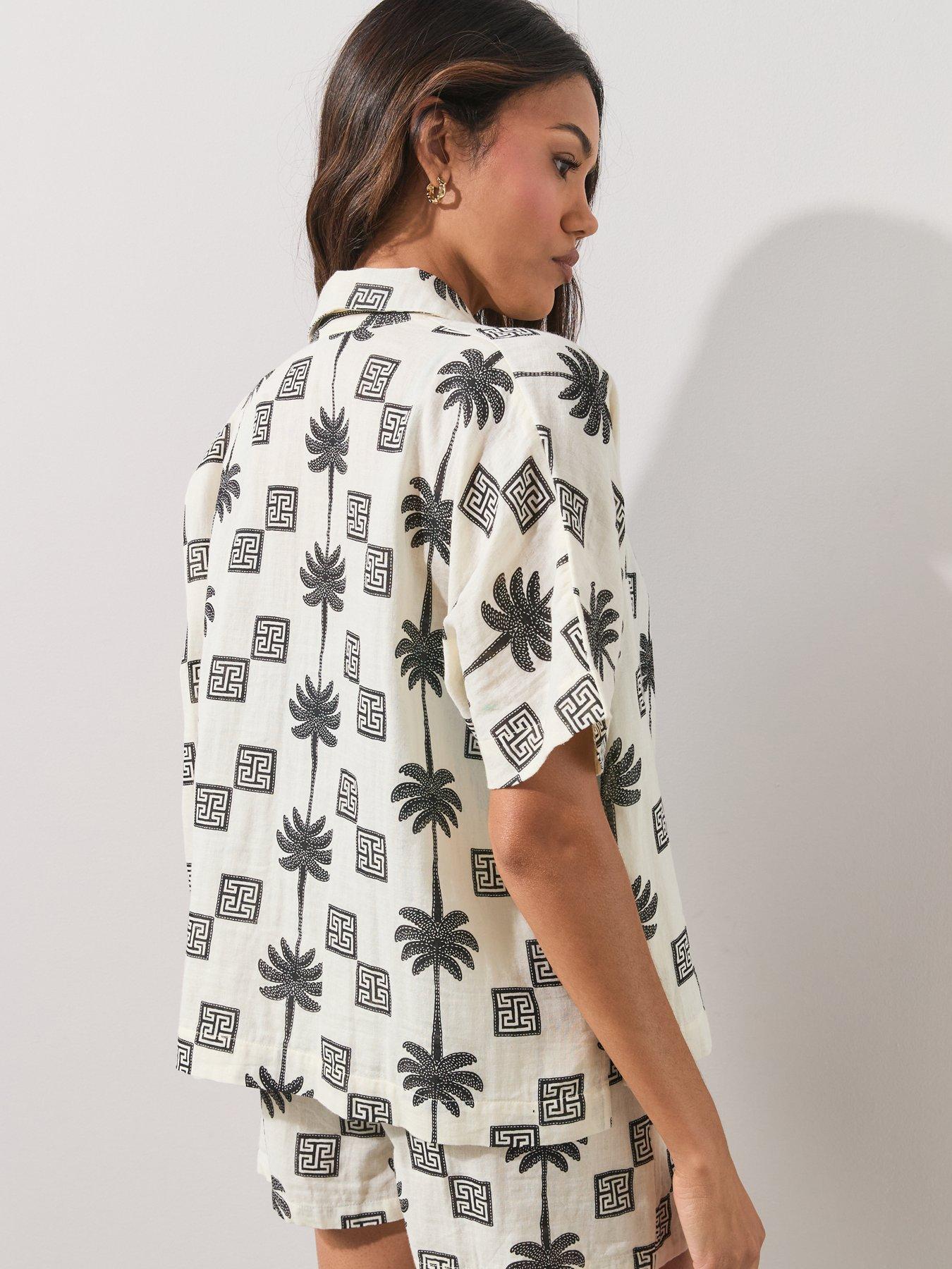 Image 2 of 7 of The Very Collection Palm Printed Beach Shirt Co Ord
