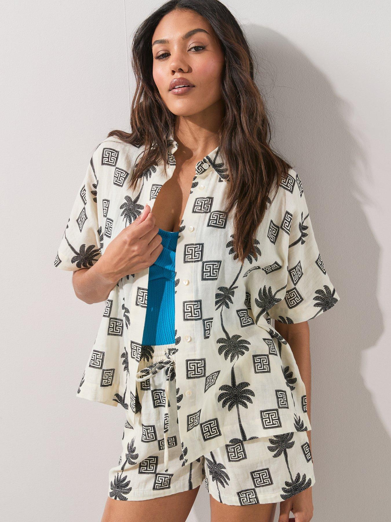 Image 4 of 7 of The Very Collection Palm Printed Beach Shirt Co Ord