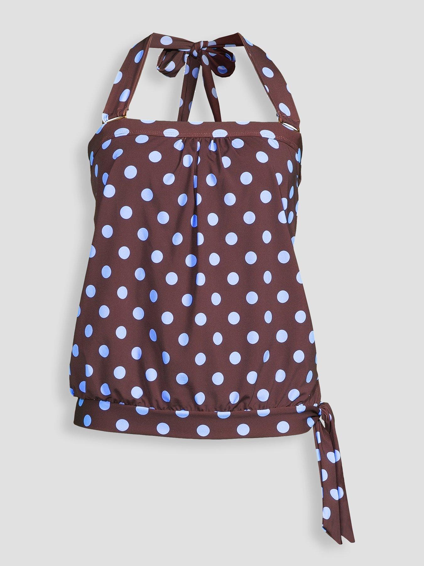 Image 7 of 7 of The Very Collection Mix &amp; Match Polka Dot Tankini Top - Brown