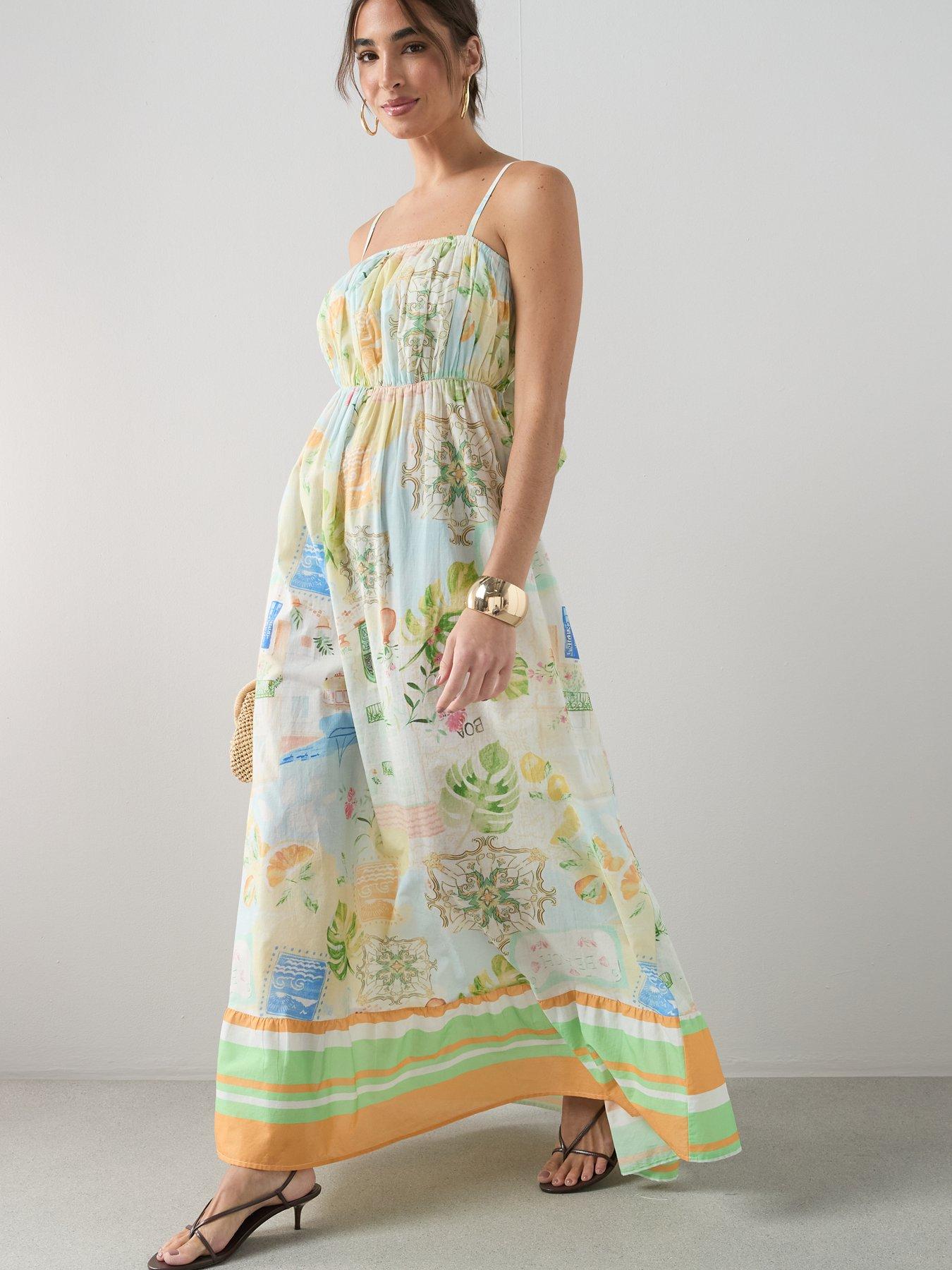 Image 3 of 6 of The Very Collection Postcard Print Maxi Beach Dress - Multi