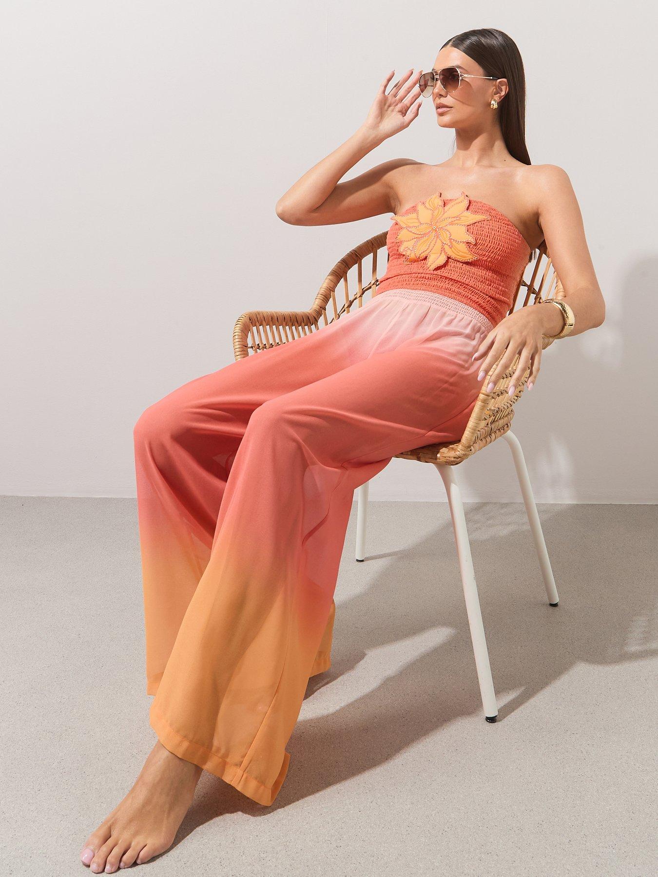 The Very Collection Shirred Ombre Sheer Beach Trouser Co Ord - Pink
