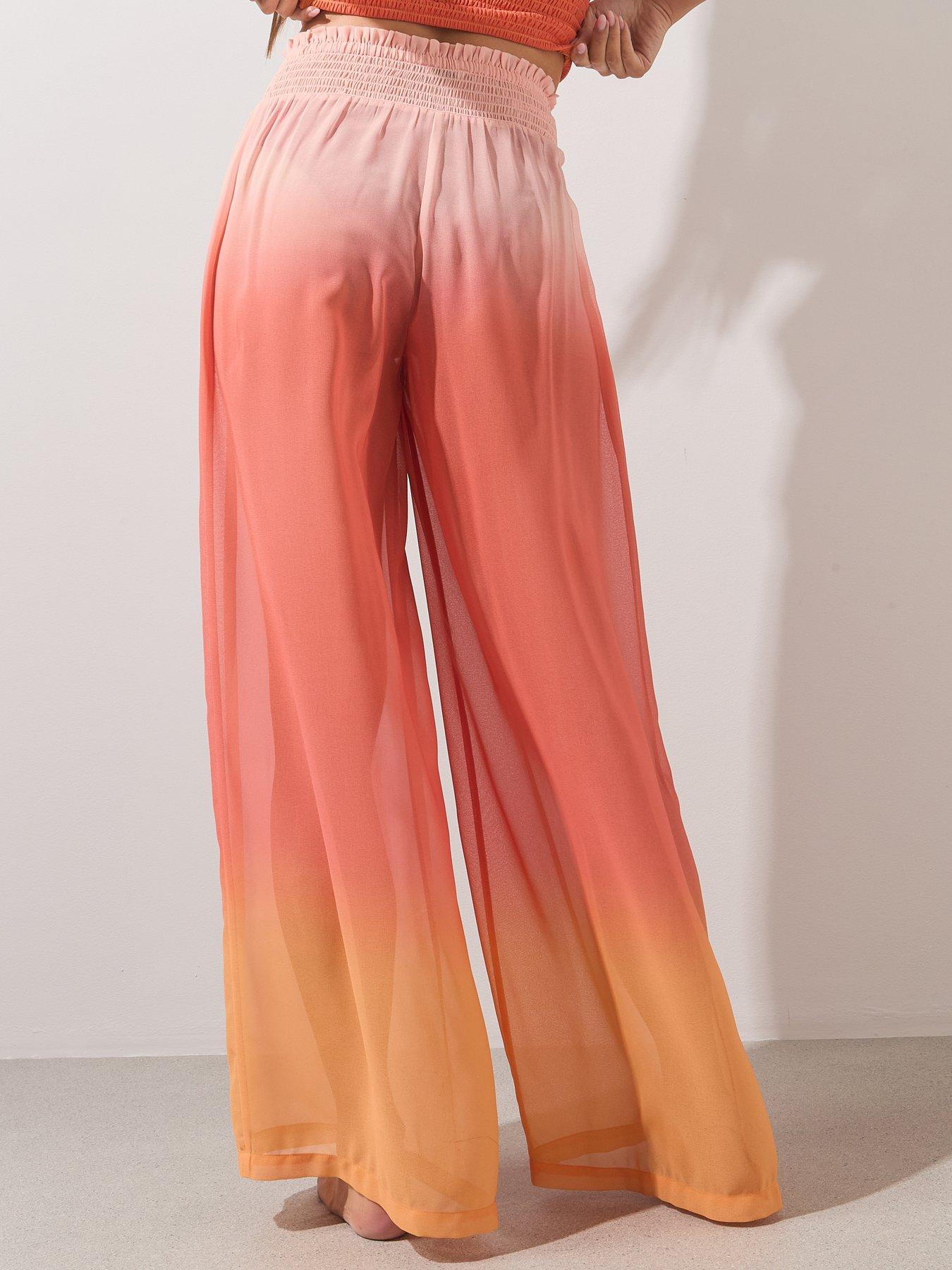 Image 2 of 6 of The Very Collection Shirred Ombre Sheer Beach Trouser Co Ord - Pink